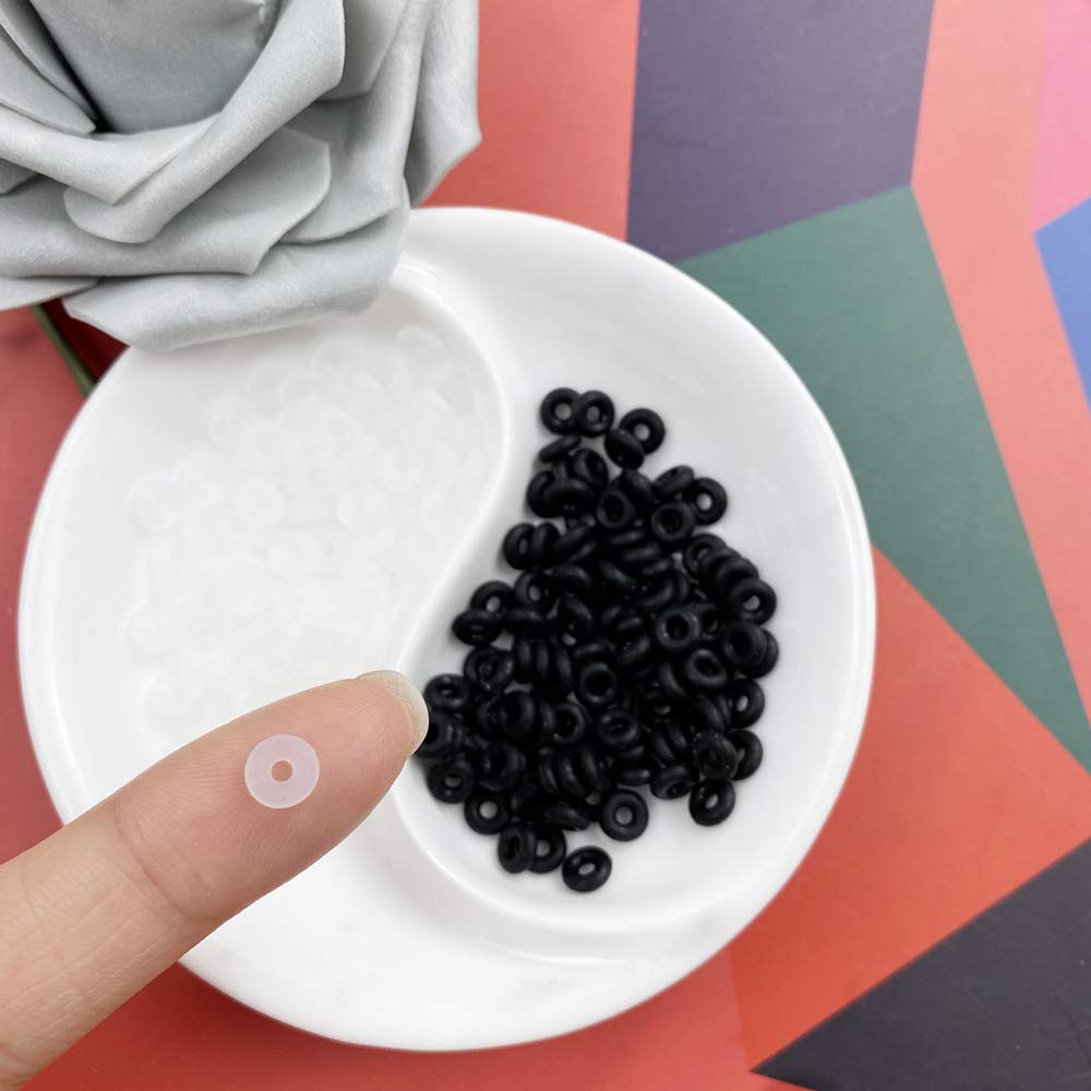 200Pcs Rubber Stopper O Rings 2mmx6mm - Anti-Skid Silicone Spacer Beads for DIY Jewelry Making, Bracelet & Necklace Accessories (Black, Transparent) - Perfect for Crafting, Repairing and Beading Projects