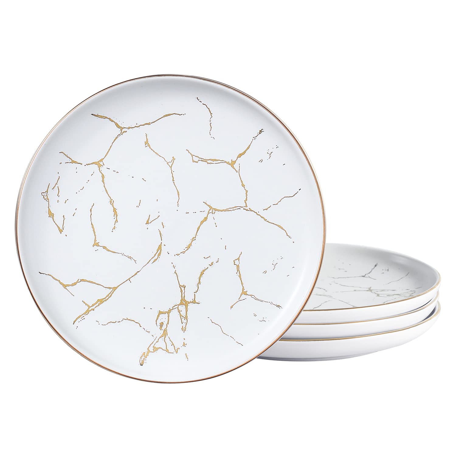 Nordic Style 8-Inch Ceramic Dinner Plates Set of 4 - Marble Gold Inlay, Microwave, Oven & Dishwasher Safe - Perfect for Family Dinners, Parties & Restaurant Use