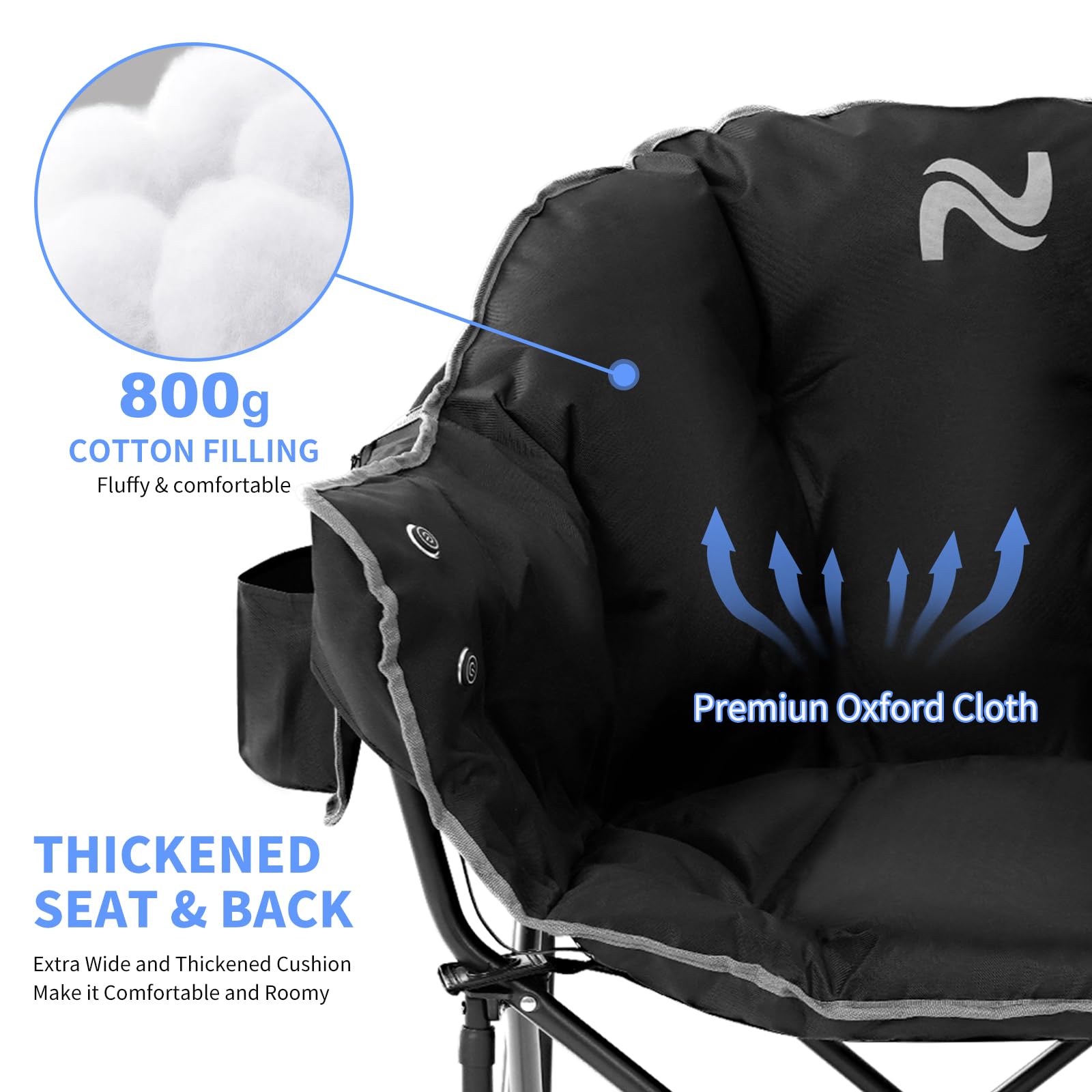 Oversized Heated Camping Chair with Padded Seat - Round Moon Saucer Folding Lawn Chair for Outdoor, Patio & Lounge - Portable Electric Heated Chair for Camping, Backyard & Tailgating - Perfect for Cold Weather Adventures & Relaxation
