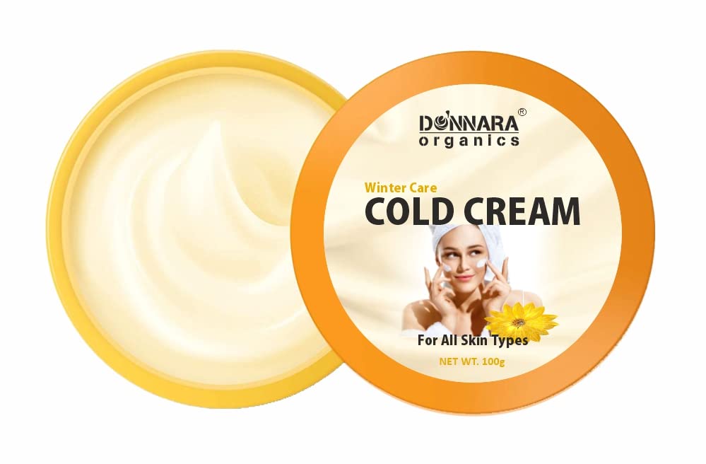 Donnara Organics Light Moisturizing Cold Cream with Olive Oil & Vitamin E - Non-Sticky Nourishing Face Cream for Dry Skin | 24Hr Hydration, Winter Skincare Essential | Perfect for Night Routine & Daily Moisturizing (100g)