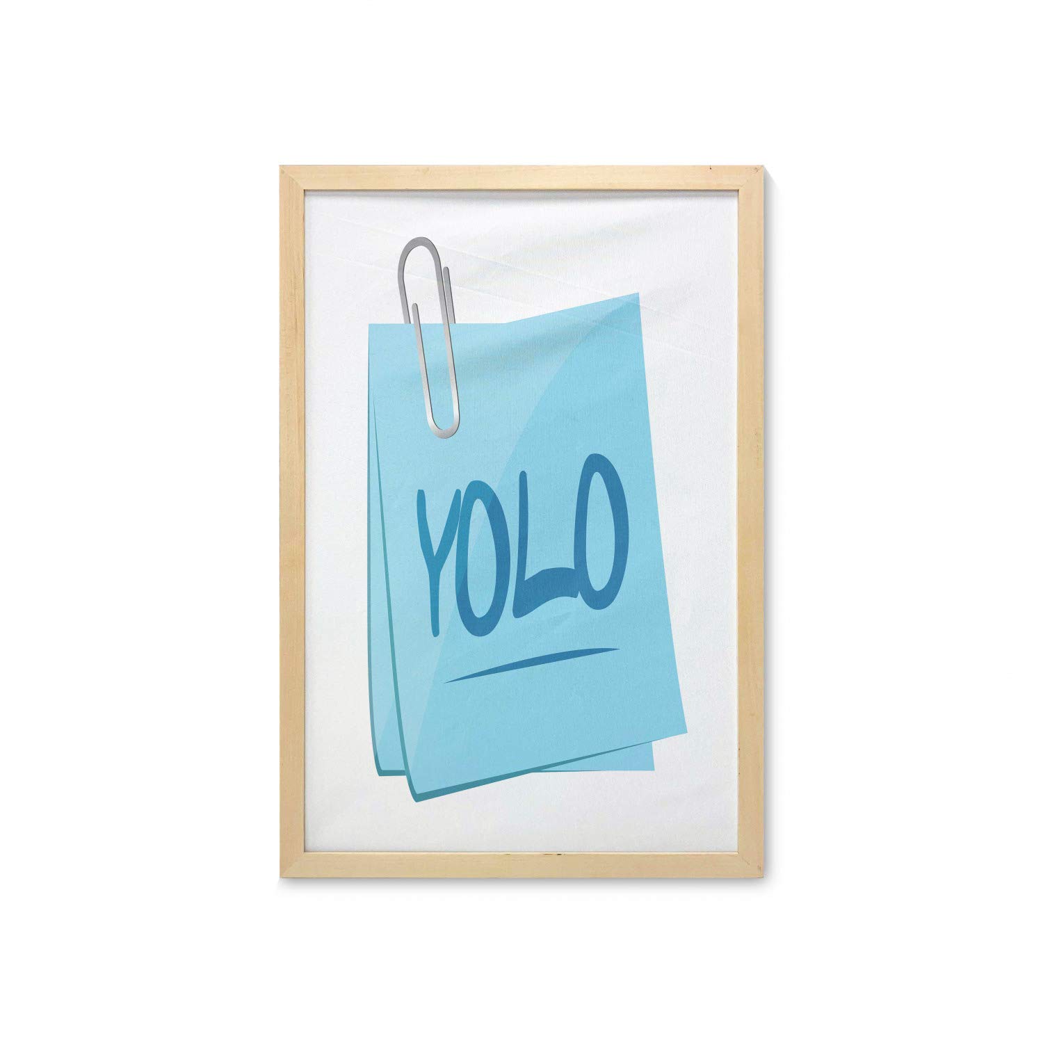 Ambesonne YOLO Framed Wall Art - Modern Slogan Print on Fabric Poster for Bathroom, Living Room & Dorm Decor (23x35 Inches, Grey Blue & Pale Blue) | Perfect for Home, Office & Gift Giving
