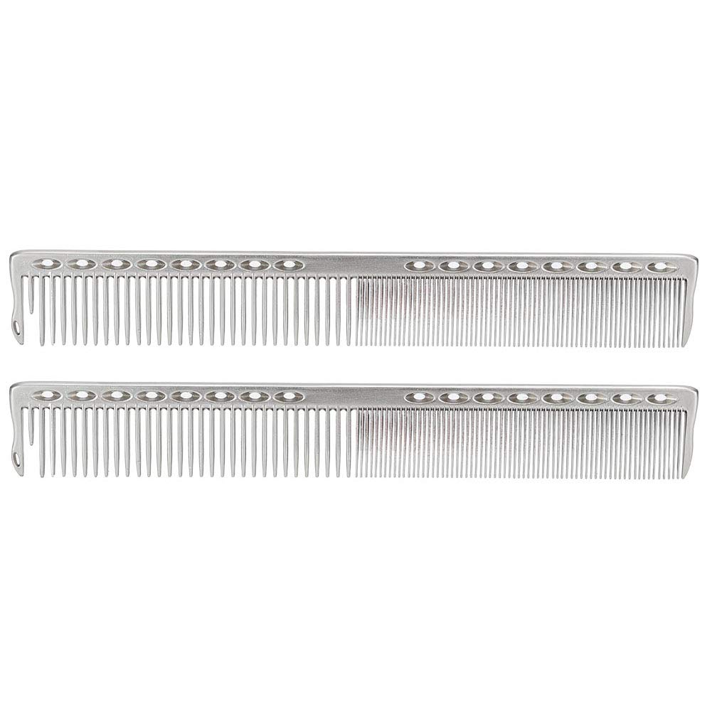 Professional Stainless Steel Haircut Comb Set - 2pcs Fine & Wide Tooth Styling Comb for All Hair Types - Salon & Barber Hairdressing Tool (Silver) - Perfect for Home, Salon, and Travel Use