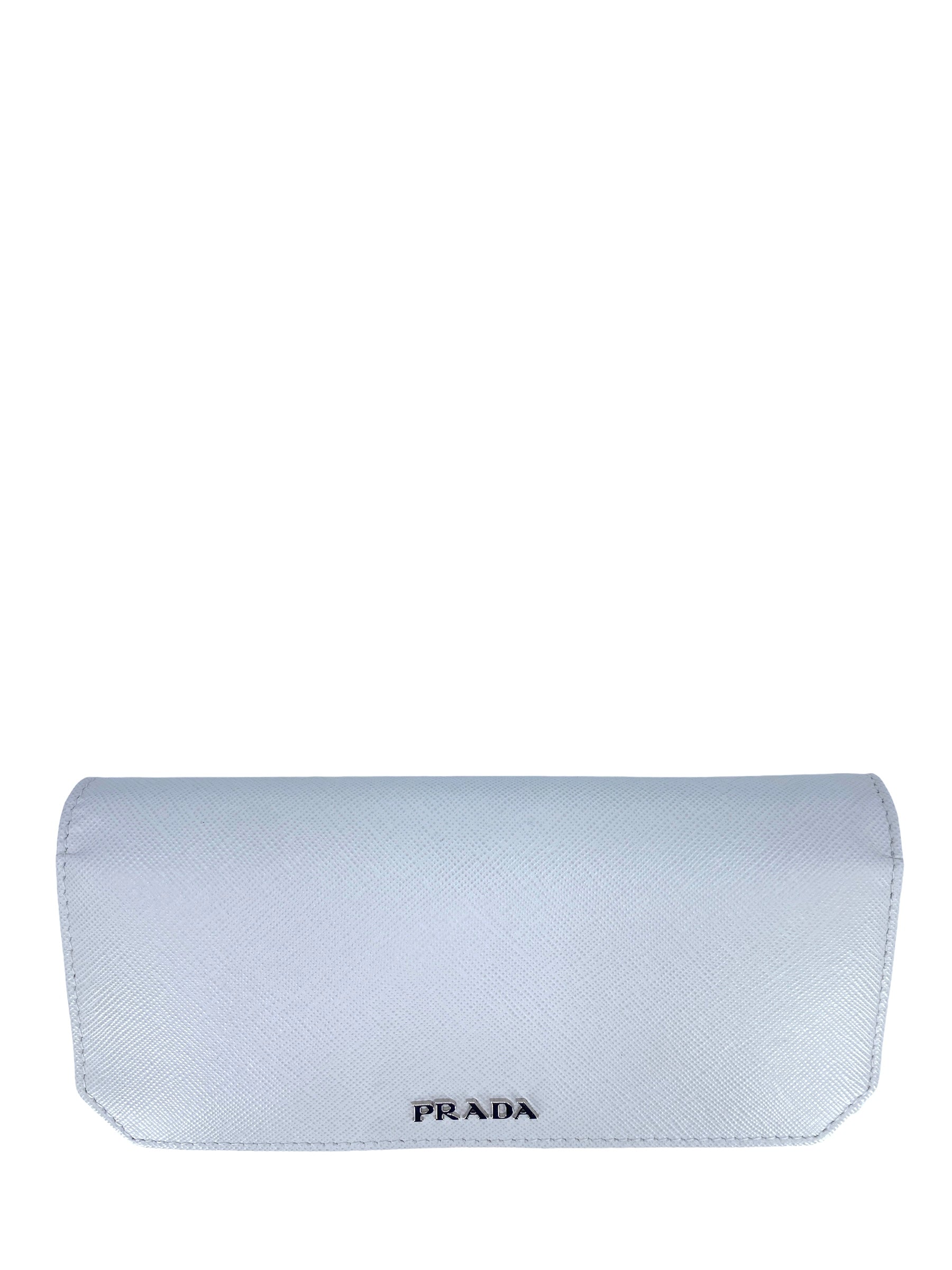 Prada Saffiano Leather Flap Wallet for Women - Luxury White Leather Wallet with Credit Card Slots & Zip Pocket - Perfect for Everyday Use & Gift Giving
