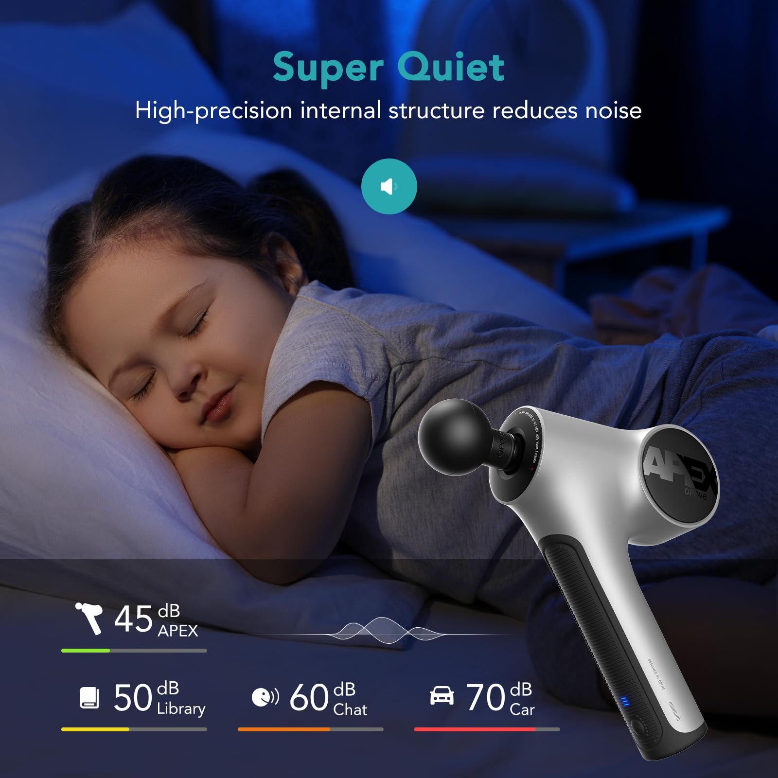 Opove Apex Deep Tissue Massage Gun - 14.5mm Percussion Therapy for Muscle Pain Relief & Recovery | Professional Grade Massager for Athletes, Workout Recovery & Relaxation | Ergonomic Design for Easy Use | Silver | Perfect for Post-Workout, Physical Therapy & Home Relaxation