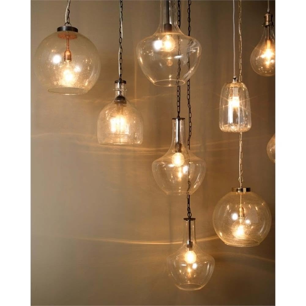 1-Light Farmhouse Metal Pendant Light with Blown Seeded Glass Shade in Antique Brass - Perfect for Kitchen Island, Dining Room, and Entryway Lighting