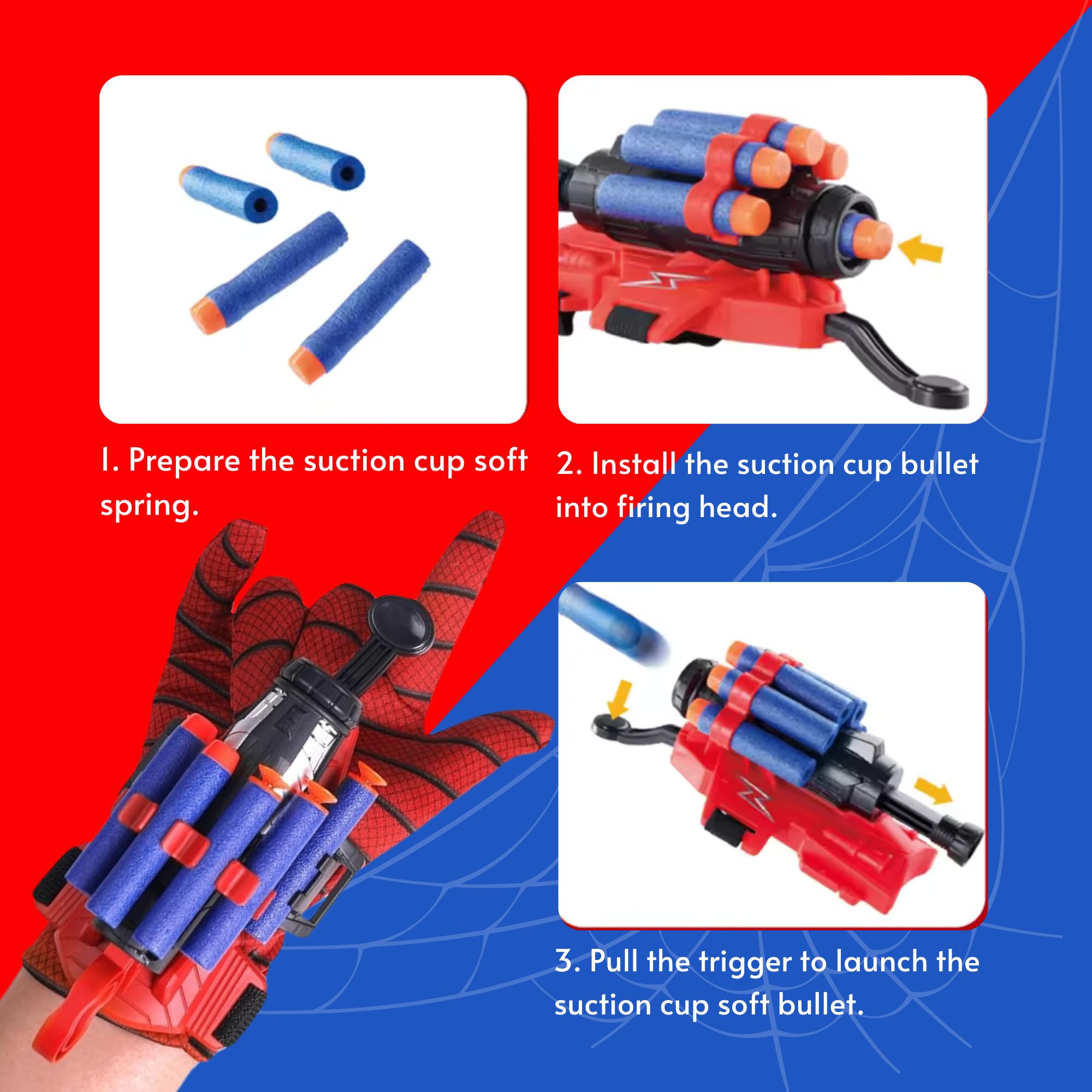 Spider Web Shooter and Dart Blaster Set - Superhero Role Play Toys for Kids, Includes 2 Spider Gloves & Web Launchers, Outdoor Activity Gadgets for Boys & Girls - Perfect for Birthday Gifts, Halloween Costumes & Superhero Party Favors