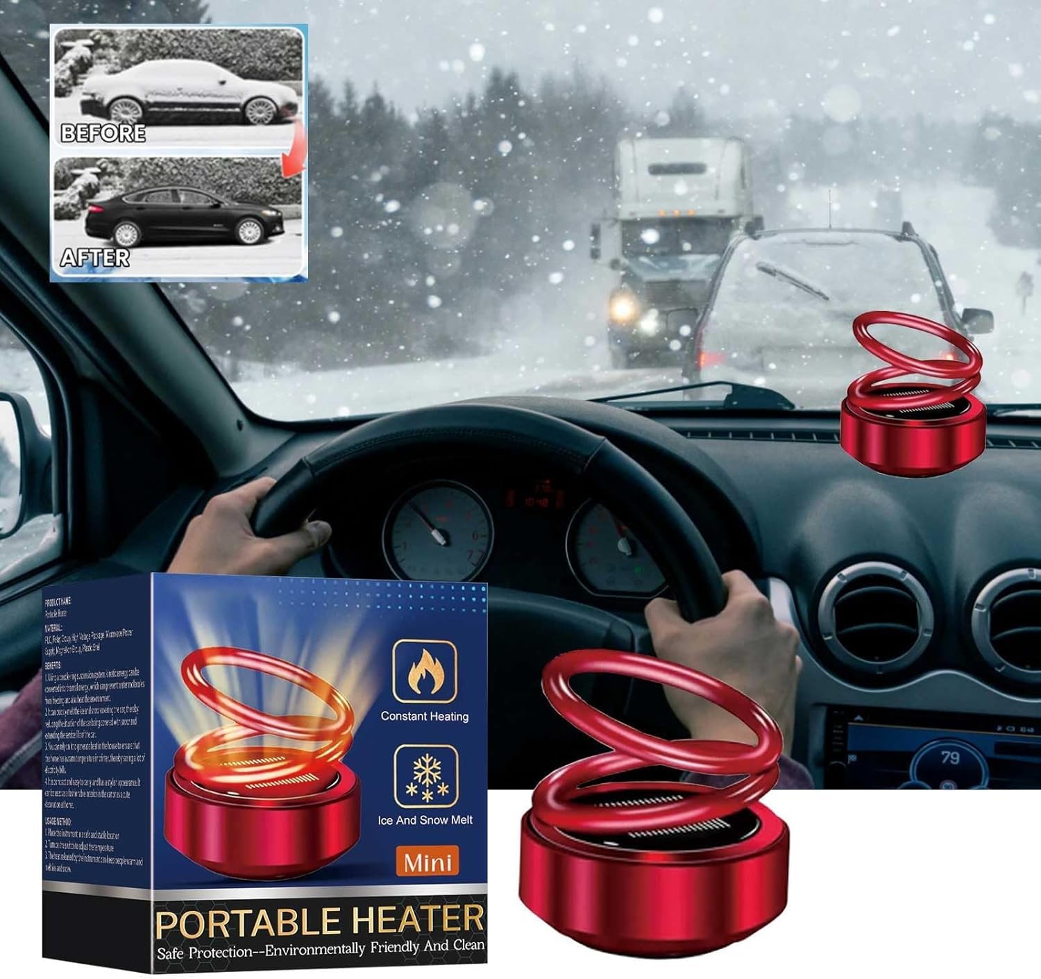 Portable Kinetic Molecular Heater for Car, Home, Office & Travel - Fast Heating Personal Space Heater for Winter - Ideal for Bedroom, Living Room & Camping