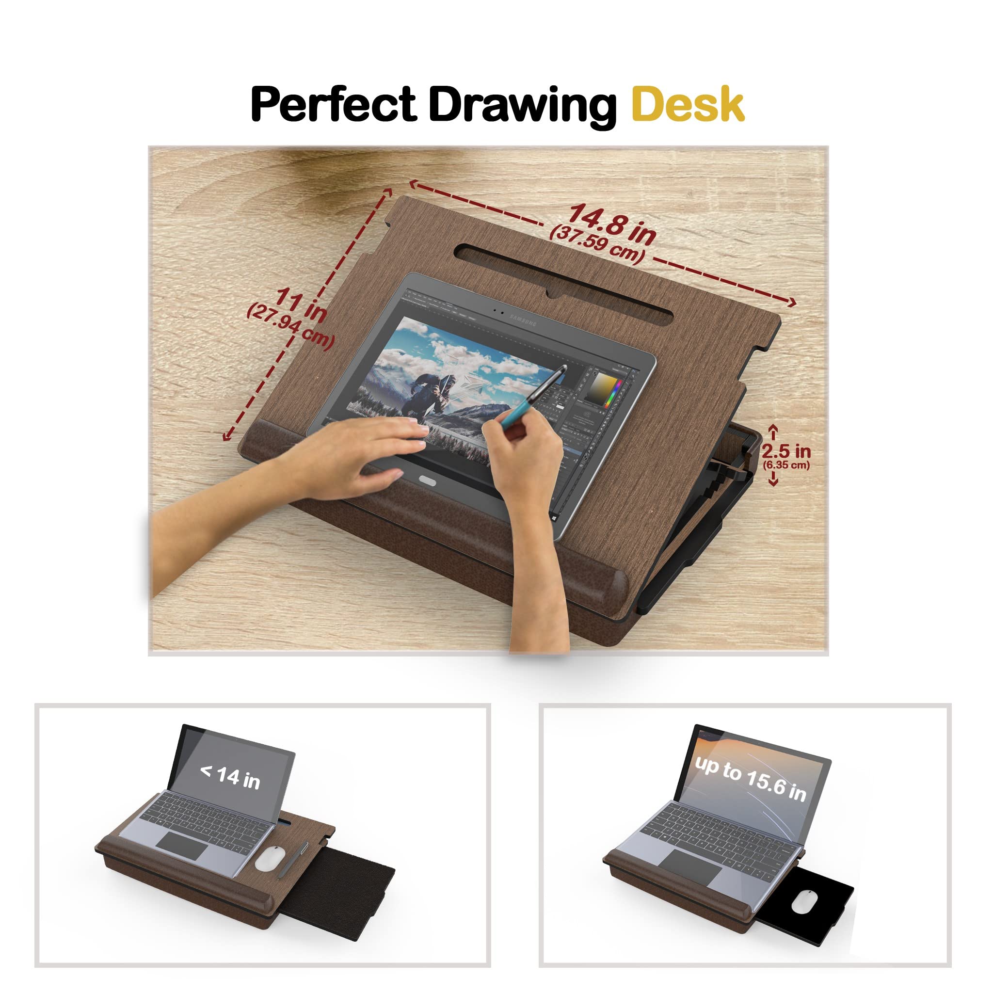 Ergonomic Lap Desk for Laptop - Portable Bed Tray with Soft Pillow & Storage Compartment - Perfect for Working from Home, College Students & Remote Work - Ideal for Bed, Couch, Office & Travel Use