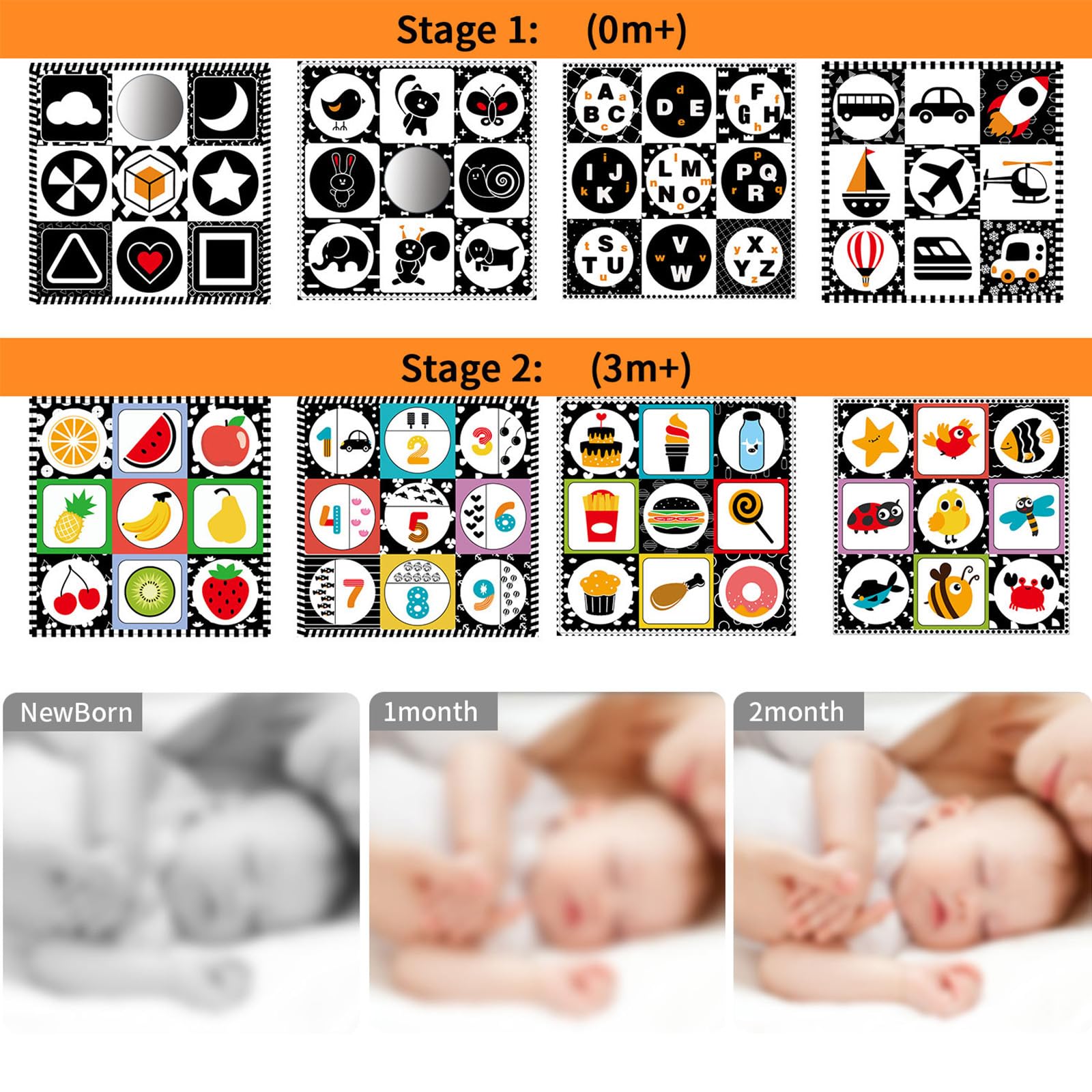 Black and White High Contrast Baby Toys - Sensory Toys for Infants 0-18 Months | Montessori Learning Activities with Mirror & Teether | 4-Pack Newborn Tummy Time Toys - Perfect Gift for Baby Boys & Girls | Stimulates Visual Development & Sensory Play