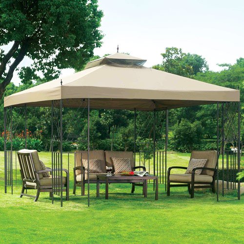 Garden Winds Replacement Canopy for Scroll Gazebo - Riplock 350 Waterproof Beige Sunshade - Perfect for Patio, Backyard, and Outdoor Relaxation