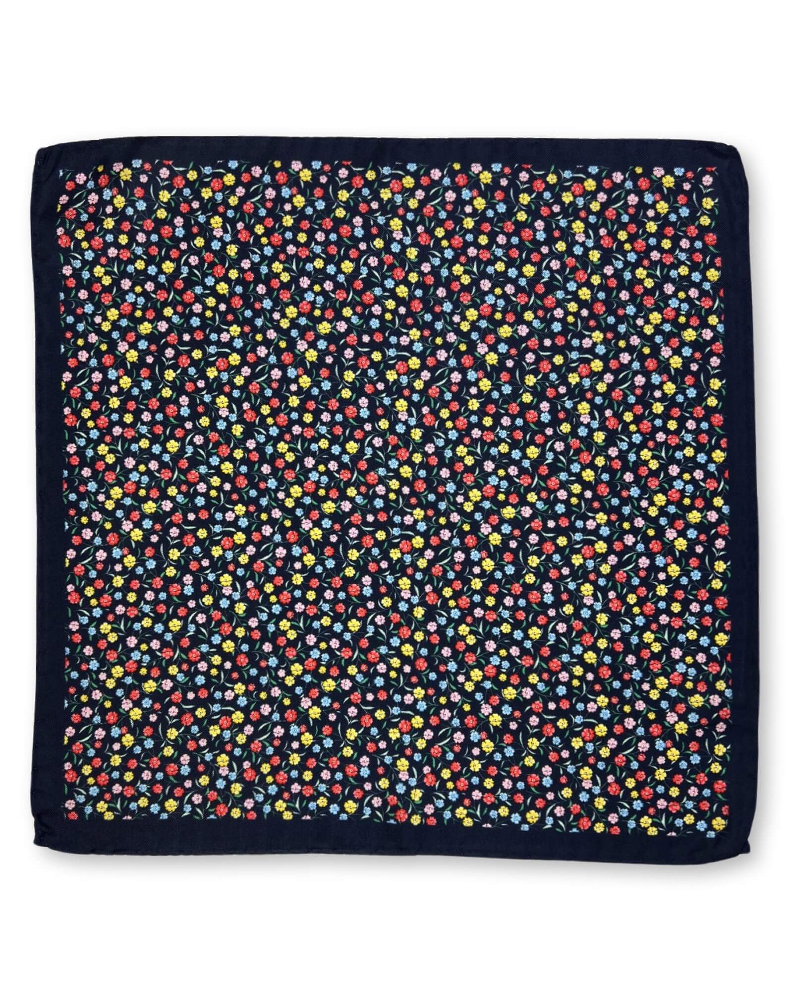 DÉCLIC Alfano Floral Hanky Scarf - Navy Blue Floral Print Handkerchief for Women, Vintage Style Fashion Accessory - Perfect for Weddings, Parties & Everyday Elegance