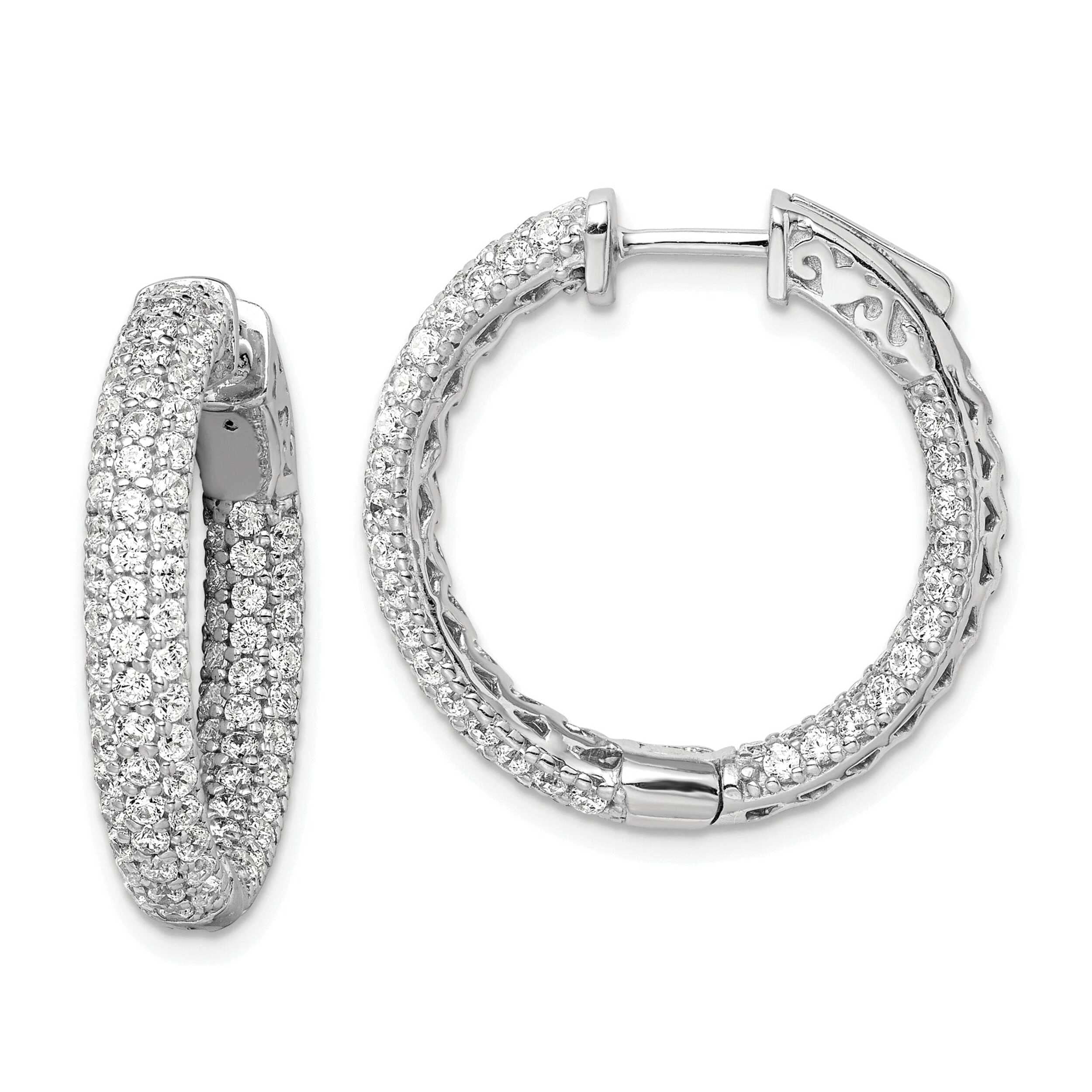 1.0 Inch Sterling Silver Pave CZ Hoop Earrings for Women - In & Out Design QMP323 - Perfect for Parties, Weddings & Everyday Wear