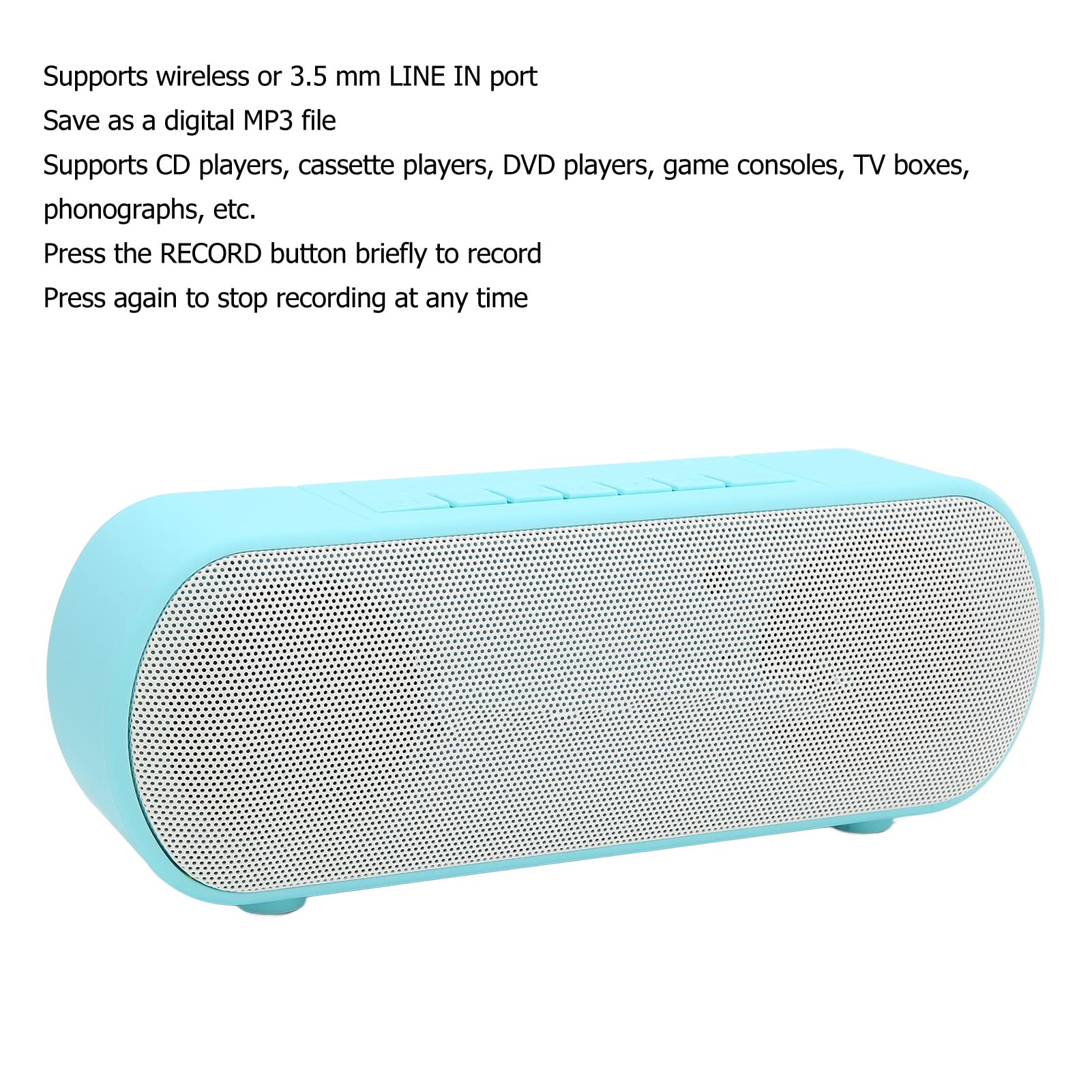 Zunate Bluetooth Speaker Recorder - Portable Audio Digitizer & MP3 Converter with Bluetooth 5.0, 3.5mm Line Input, High-Quality Sound (Blue) | Perfect for Home, Office, Travel, and Outdoor Music Recording