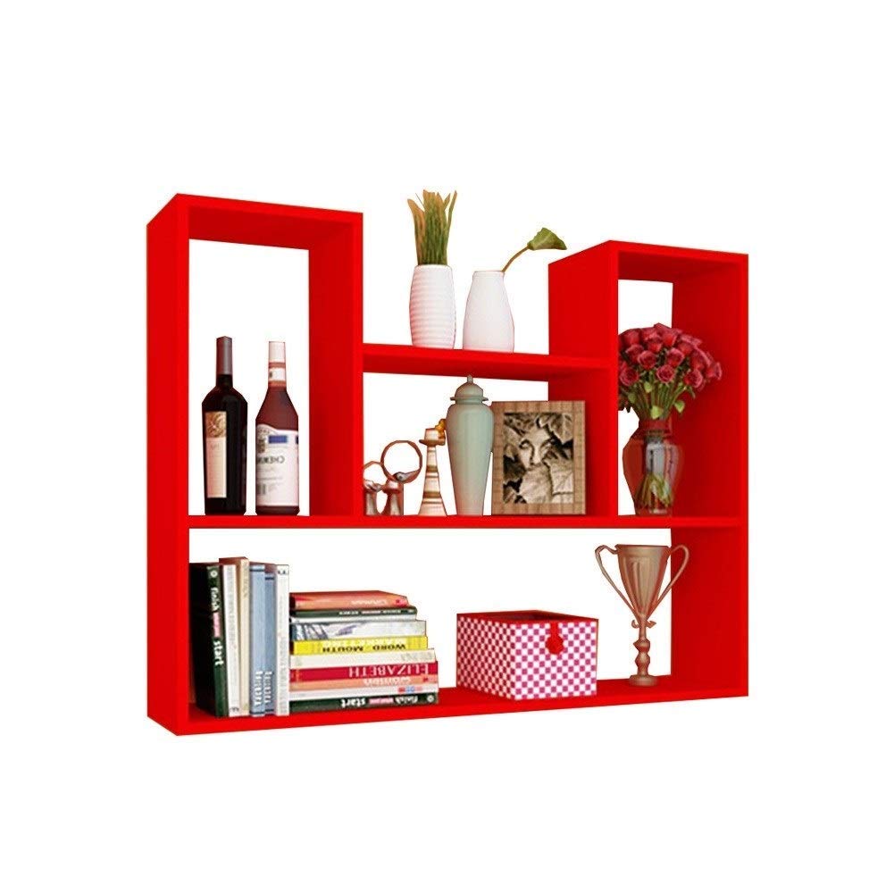Modern Floating Wall Shelves - Red Wooden Hanging Storage Cabinet for Living Room, Bedroom & Bathroom Organization