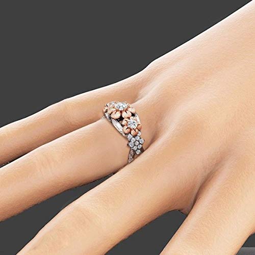 Rose Gold Floral Ring for Women - 925 Silver Plated Cubic Zirconia Flower Engagement Ring, Wedding Band, Bridal Jewelry - Perfect for Valentine's Day, Anniversary, Proposal and Everyday Elegant Wear
