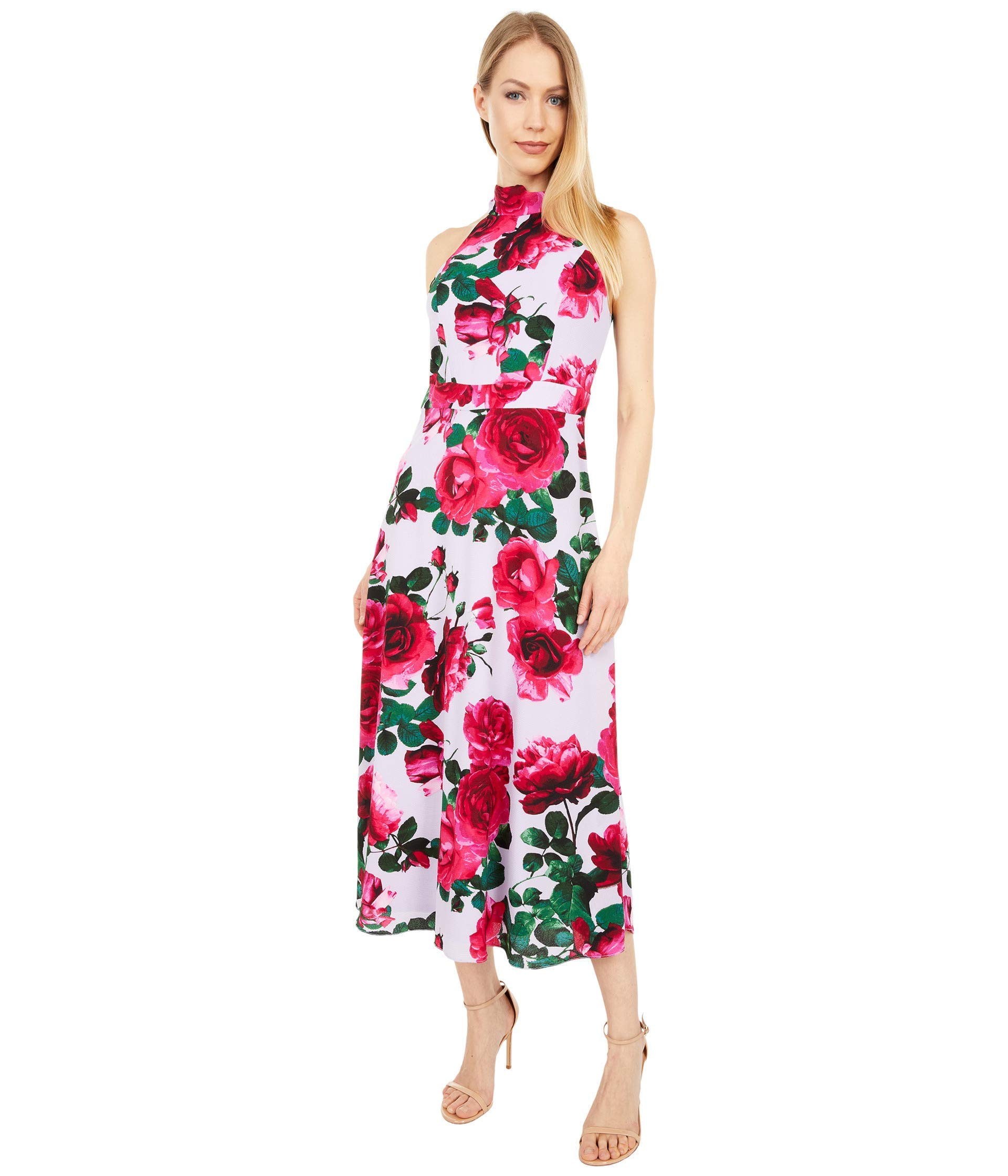 Shelli Segal Rose Print Halter Dress for Women - Floral Summer Sundress for Beach, Vacation & Date Night Outfits