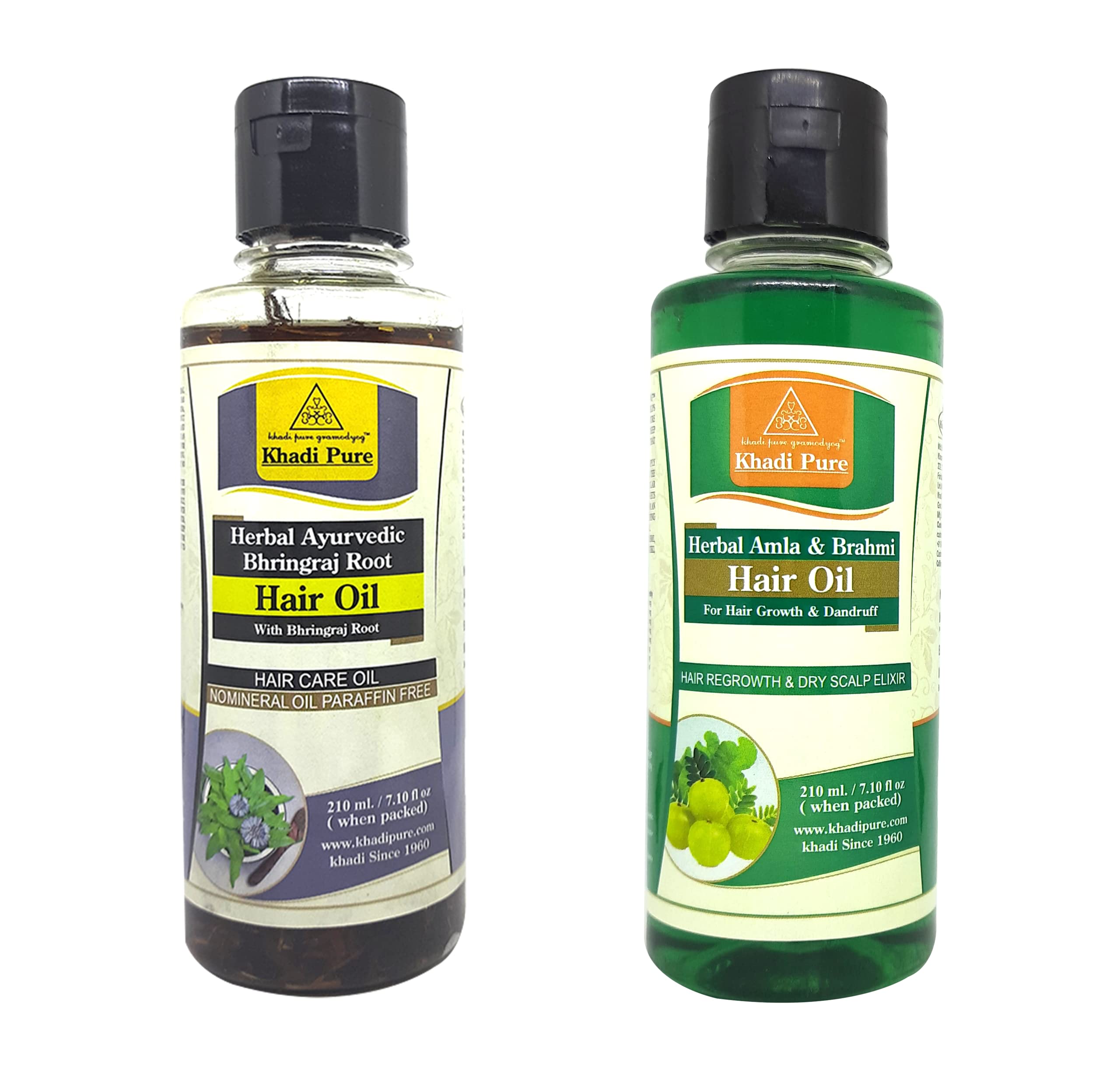 Khadi Pure Amla Brahmi & Bhringraj Root SLS Free Hair Oil for Hair Growth & Scalp Care - 210ml (Pack of 2) - Natural Ayurvedic Treatment for Dry, Damaged Hair - Perfect for Daily Hair Care & Massage