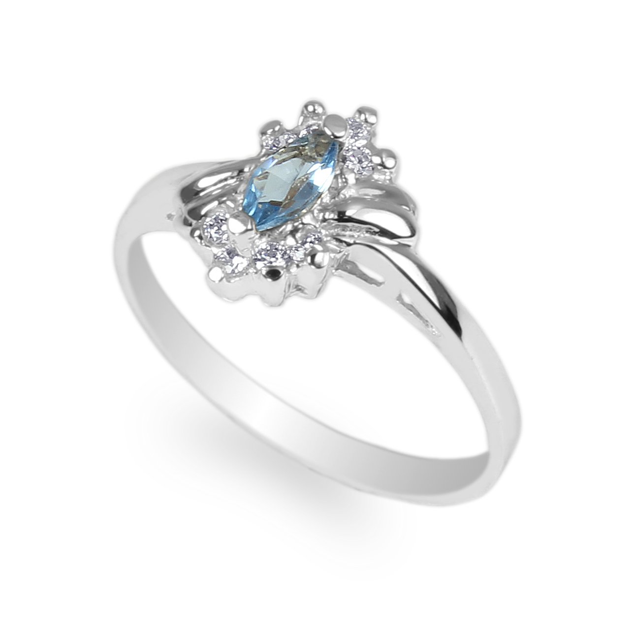 JamesJenny 14K White Gold 0.3ct Baby Blue Marquise Cubic Zirconia Ring for Women - Size 4-10 - Elegant Jewelry for Engagement, Anniversary & Special Occasions
