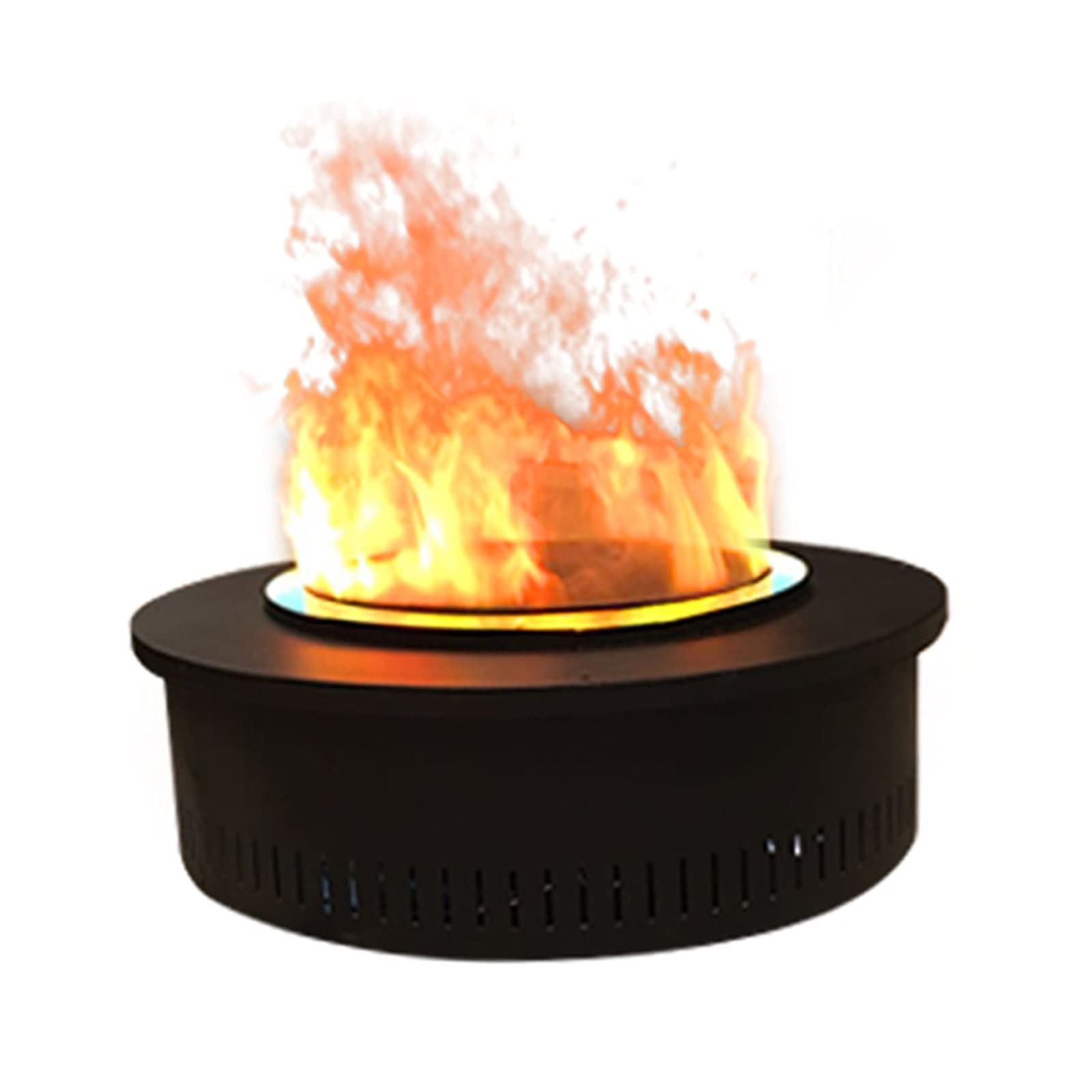 Vintage Black Metal Frame Cylindrical Electric Fireplace with Realistic Flame & Remote Control - Touchable Flame Tabletop Heater for Living Room, Bedroom, and Office Decor