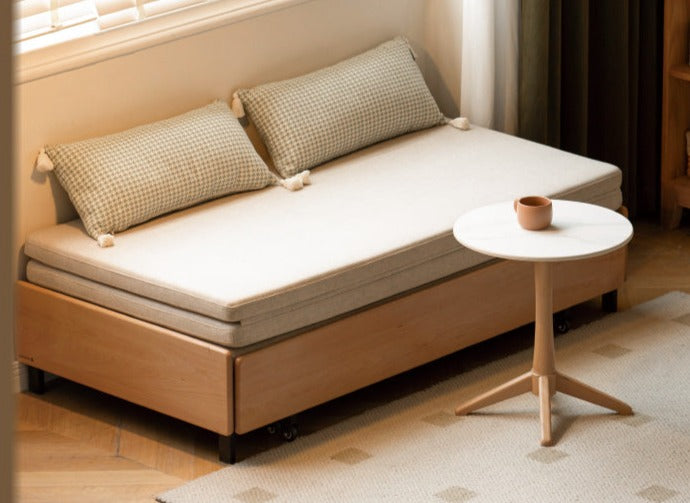Solid Oak Wood Sofa Bed - Foldable Pull-Out Convertible Sleeper for Living Room, Guest Room & Small Spaces | Comfortable Sitting & Sleeping Solution for Apartments & Homes