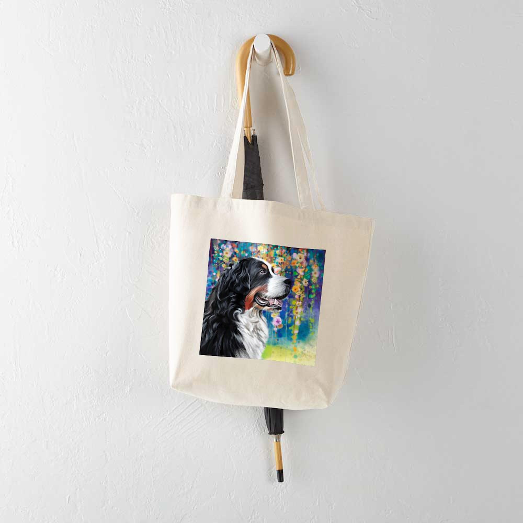 Bernese Mountain Dog Painting Tote Bag - Natural Canvas Reusable Shopping Bag for Groceries, Beach & Daily Use | Eco-Friendly Cotton Tote with Art Print