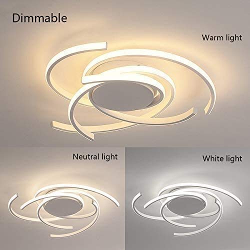 Dimmable LED Ceiling Light with Remote Control - Modern Spiral Flower Design in White - Perfect for Bedroom, Living Room & Kitchen - Stainless Steel Bracket Light for Home Decor & Ambient Lighting