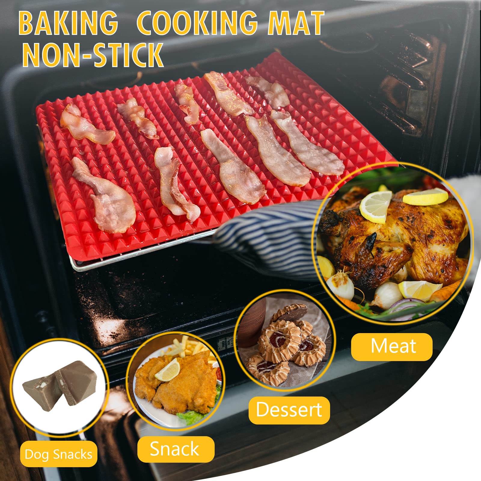 Non-Stick Silicone Baking Mat with Red Pyramid Design - 16