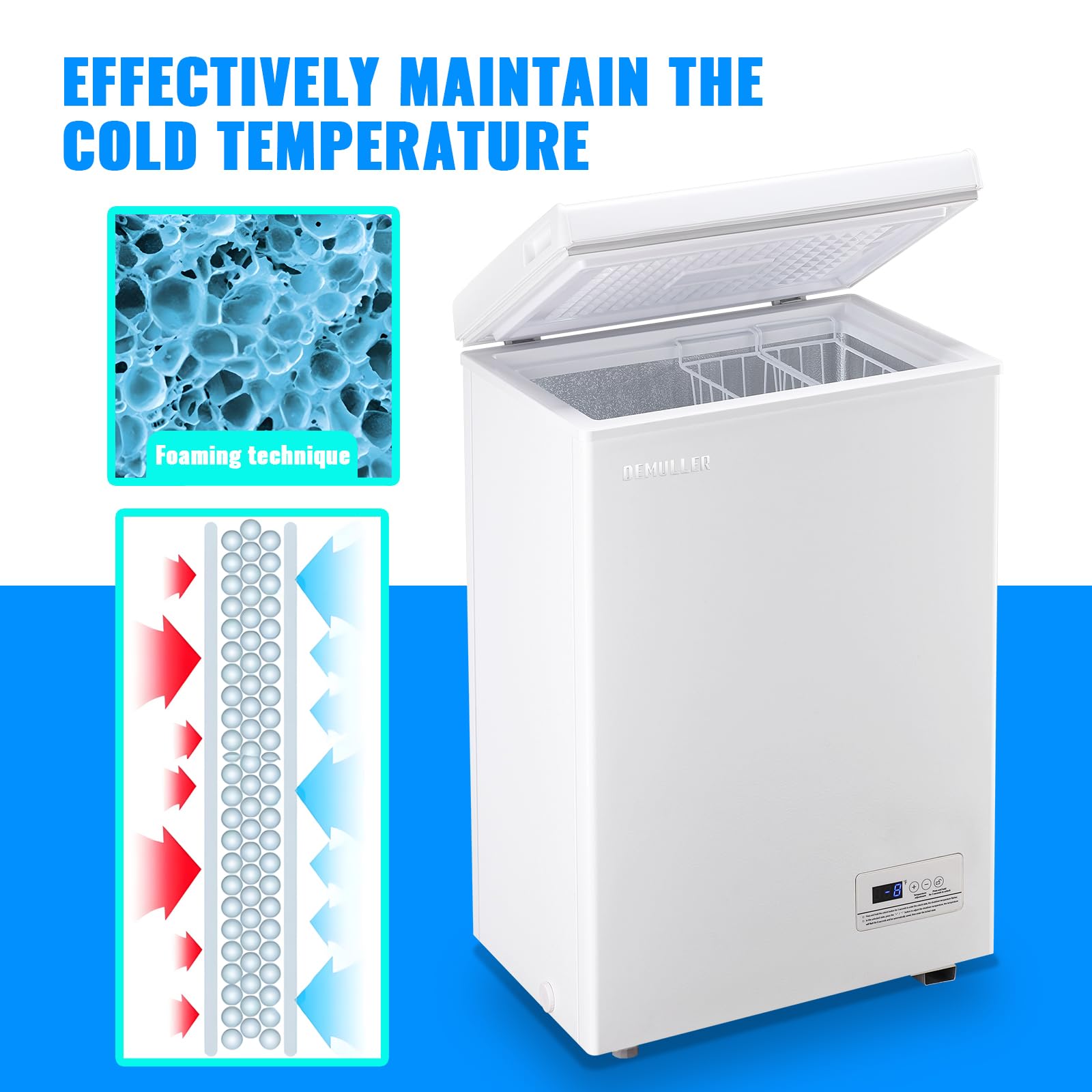 3.5 CU.FT Chest Freezer - Ultra Low Temperature Deep Freezer (-12℉) with 2 Removable Baskets, Compact Freestanding White Mini Freezer for Home, Kitchen, Office | Perfect for Storing Frozen Foods, Ice Cream, Meat & Meal Prep