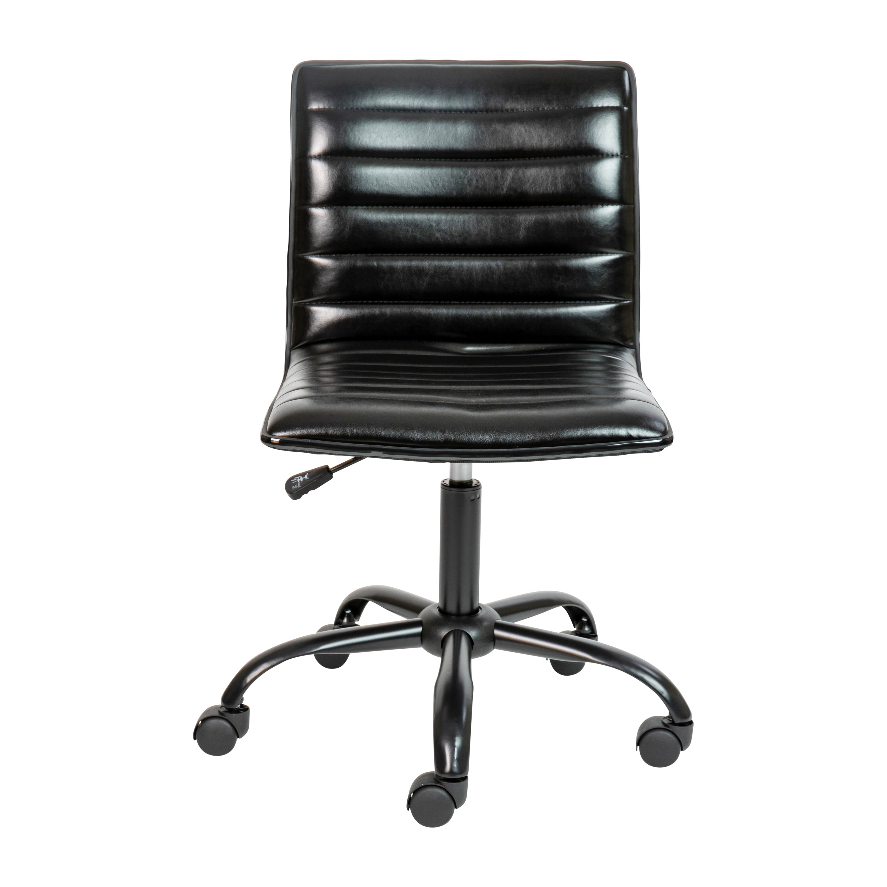 Ergonomic FLASH Alan Low Back Armless Swivel Office Chair - Black Ribbed Upholstery with Durable Black Frame & Base - Perfect for Home Office, Study, or Workspace
