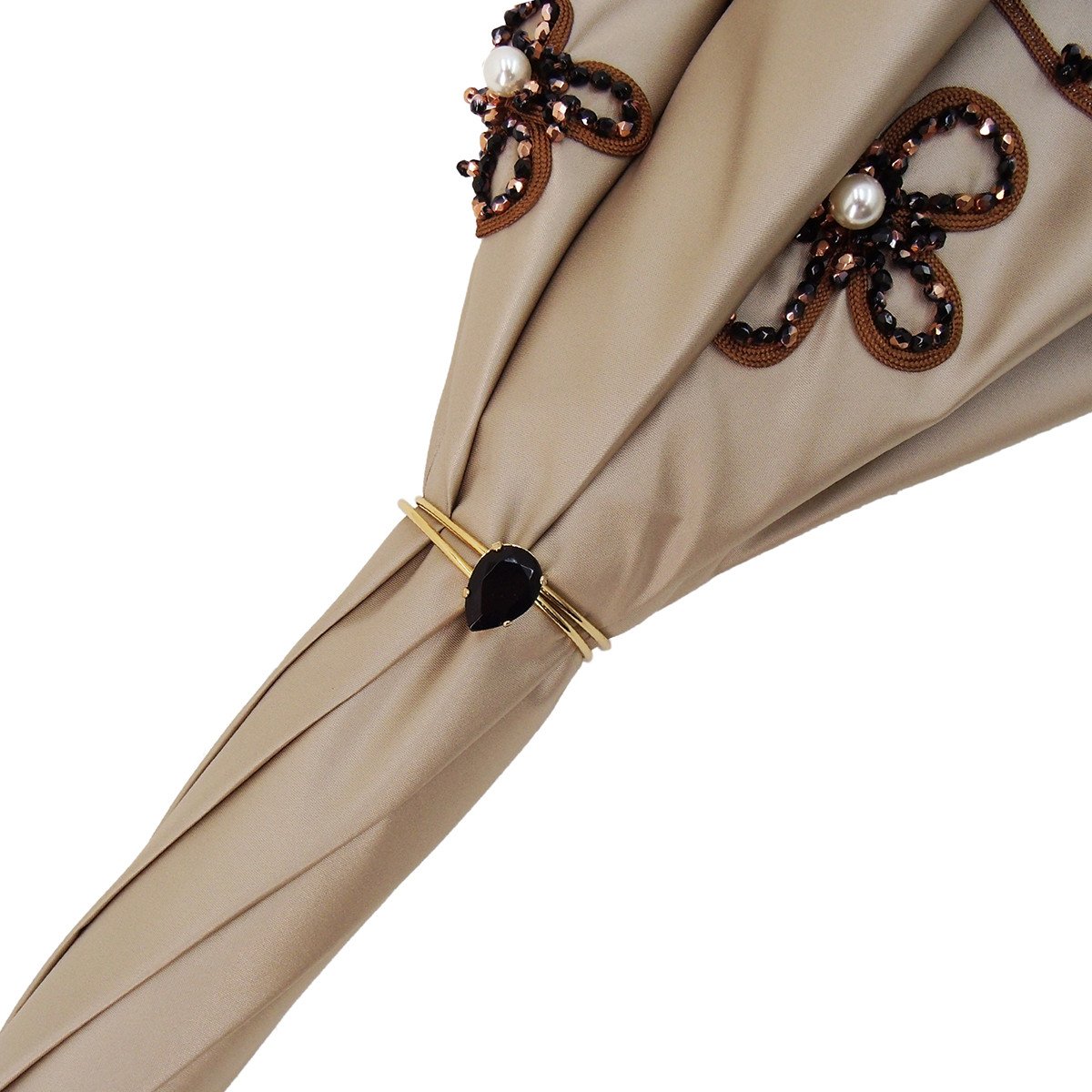 Ivory Pearl Embroidered Umbrella with Hand-Sewn Beads - Elegant Double Cloth Parasol for Weddings, Bridal Showers & Special Occasions