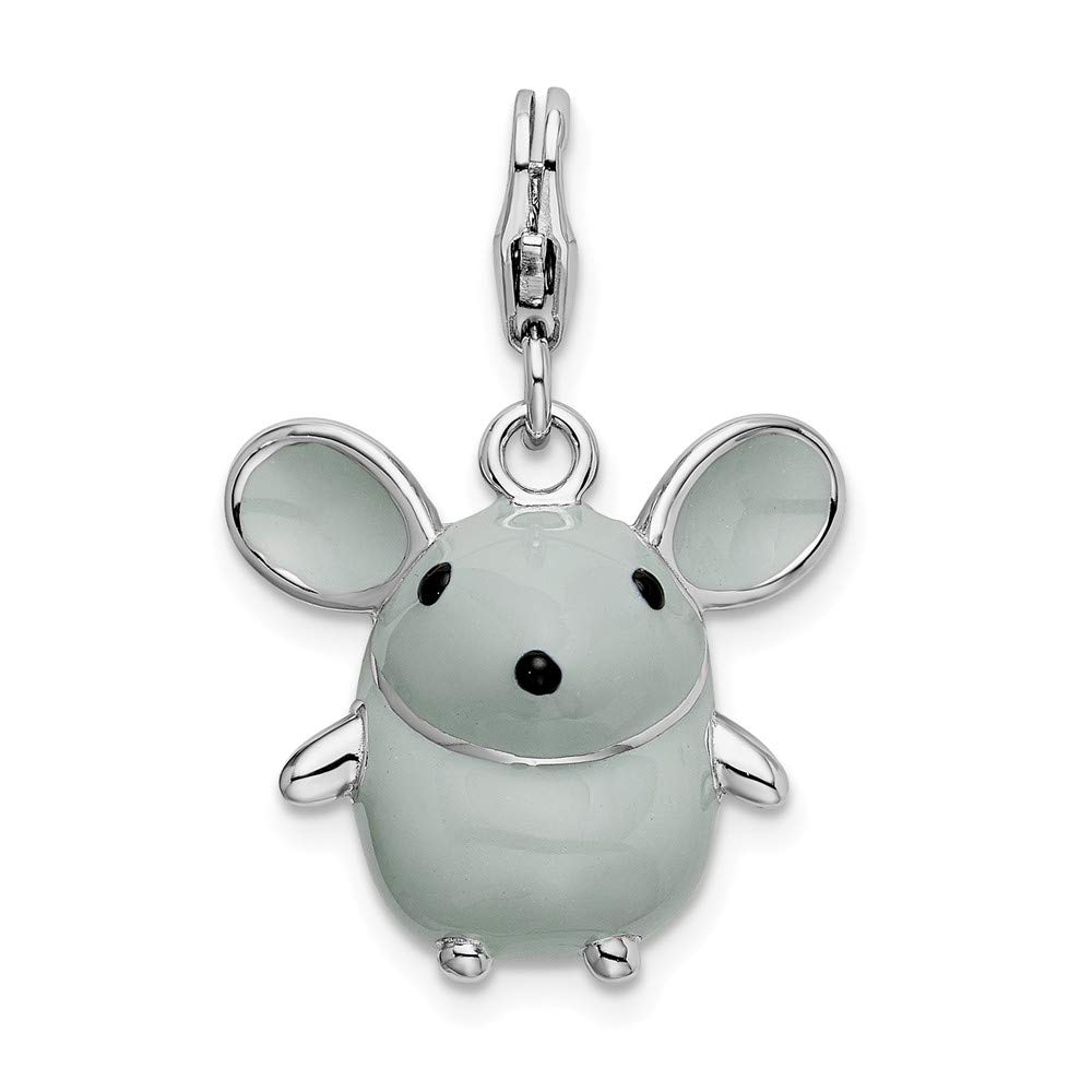 925 Sterling Silver 3D Enamel Grey Mouse Lobster Clasp Charm Pendant - Perfect for Necklaces, Bracelets & Jewelry Making