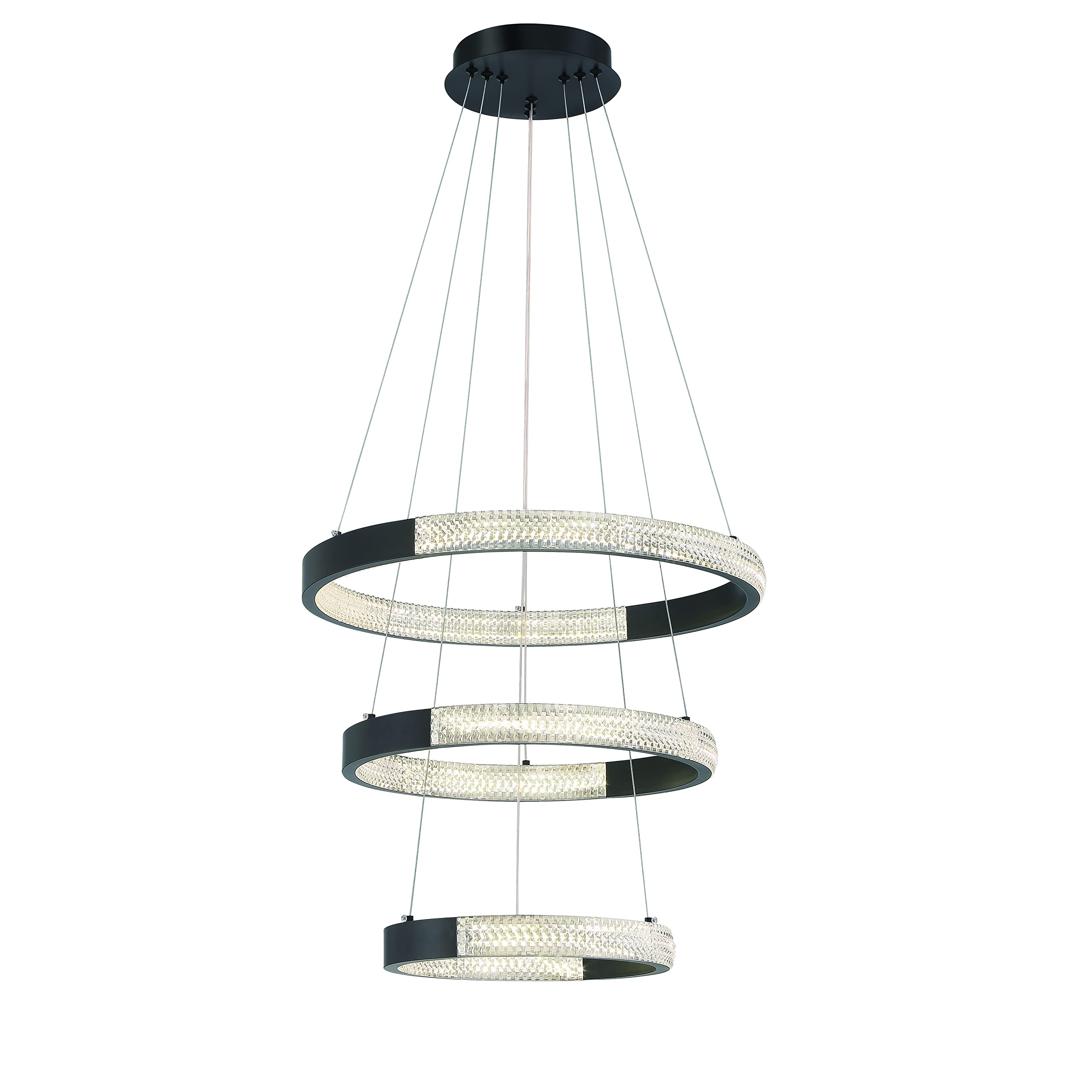 Vanity Art 3-Light Modern Tiered LED Chandelier - Black Circular Hanging Ceiling Light Fixture for Dining Room, Living Room, Bedroom & Kitchen | Elegant Home Lighting Decor | Perfect for Modern & Contemporary Interiors