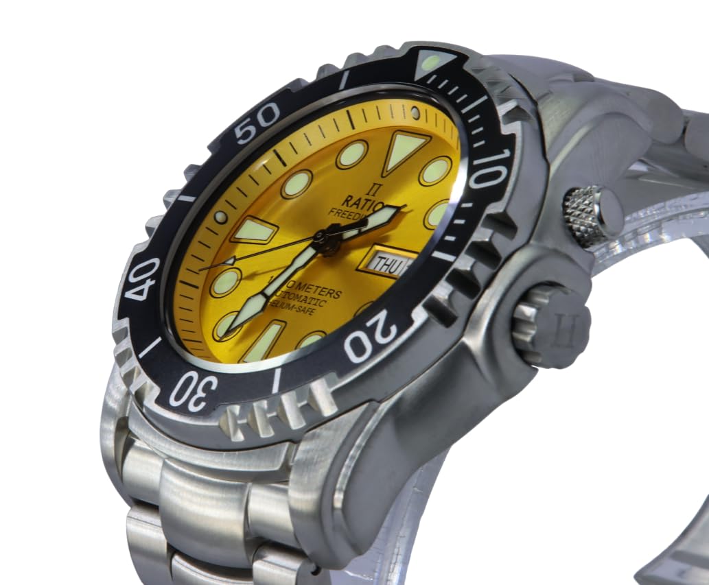 RATIO FreeDiver Helium-Safe Automatic Diving Watch for Men - 1000M Water Resistant, Sapphire Crystal, Professional Dive Watch | Perfect for Scuba Diving, Deep Sea Exploration & Water Sports