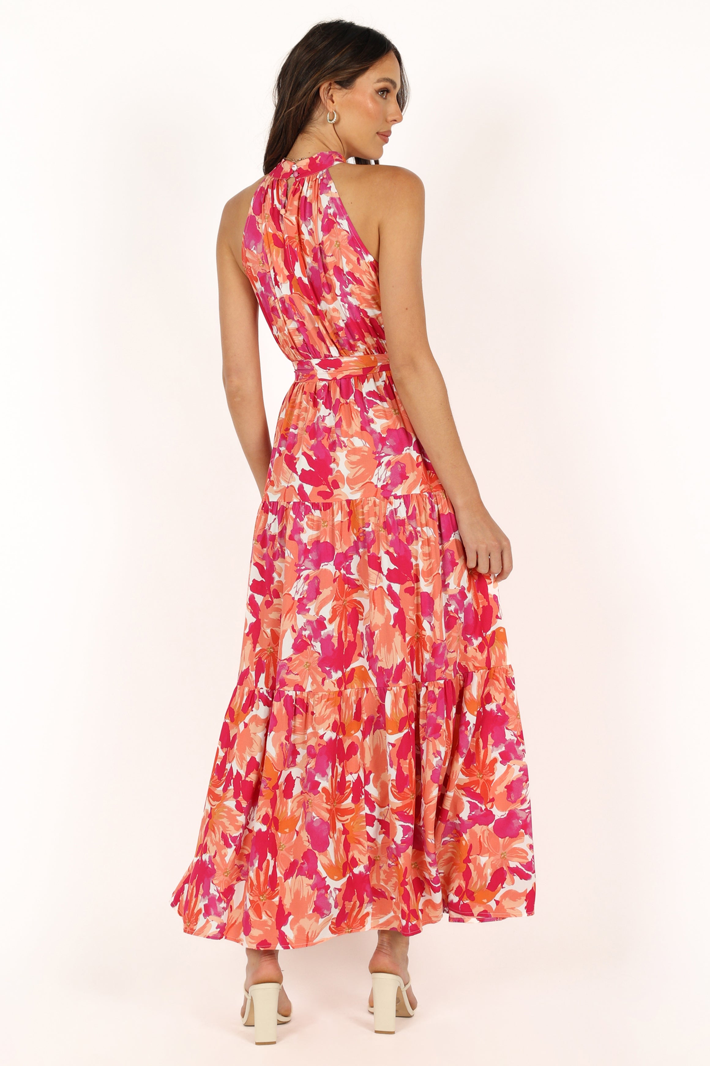 Caroline Maxi Halter Dress for Women - Flowy Summer Sundress in Red Orange | Beach Wedding, Vacation, Party Outfit