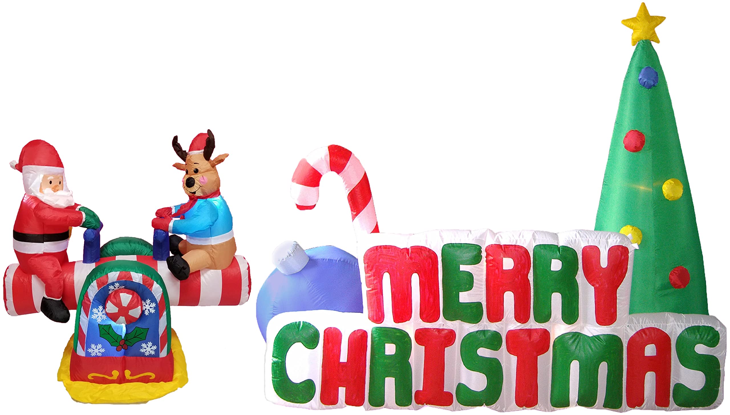 Animated Santa Claus & Reindeer Teeter Totter with 6ft Christmas Tree Decorations Bundle - Outdoor/Indoor Holiday Party Decor for Home, Office & Yard