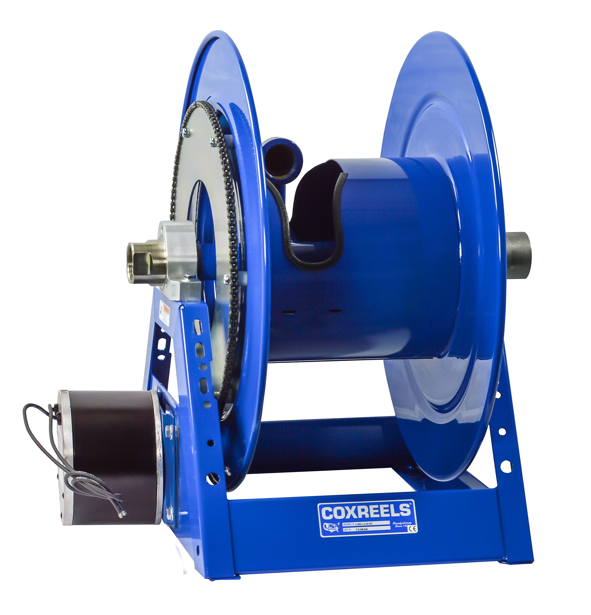 Coxreels 1185-3328-E Electric DC Non-Explosion Proof Motor Rewind Hose Reel - 1.5 Inch ID, 250 Foot Capacity (Hose Not Included), 600 PSI - Ideal for Industrial, Construction & Agricultural Water Transfer Applications