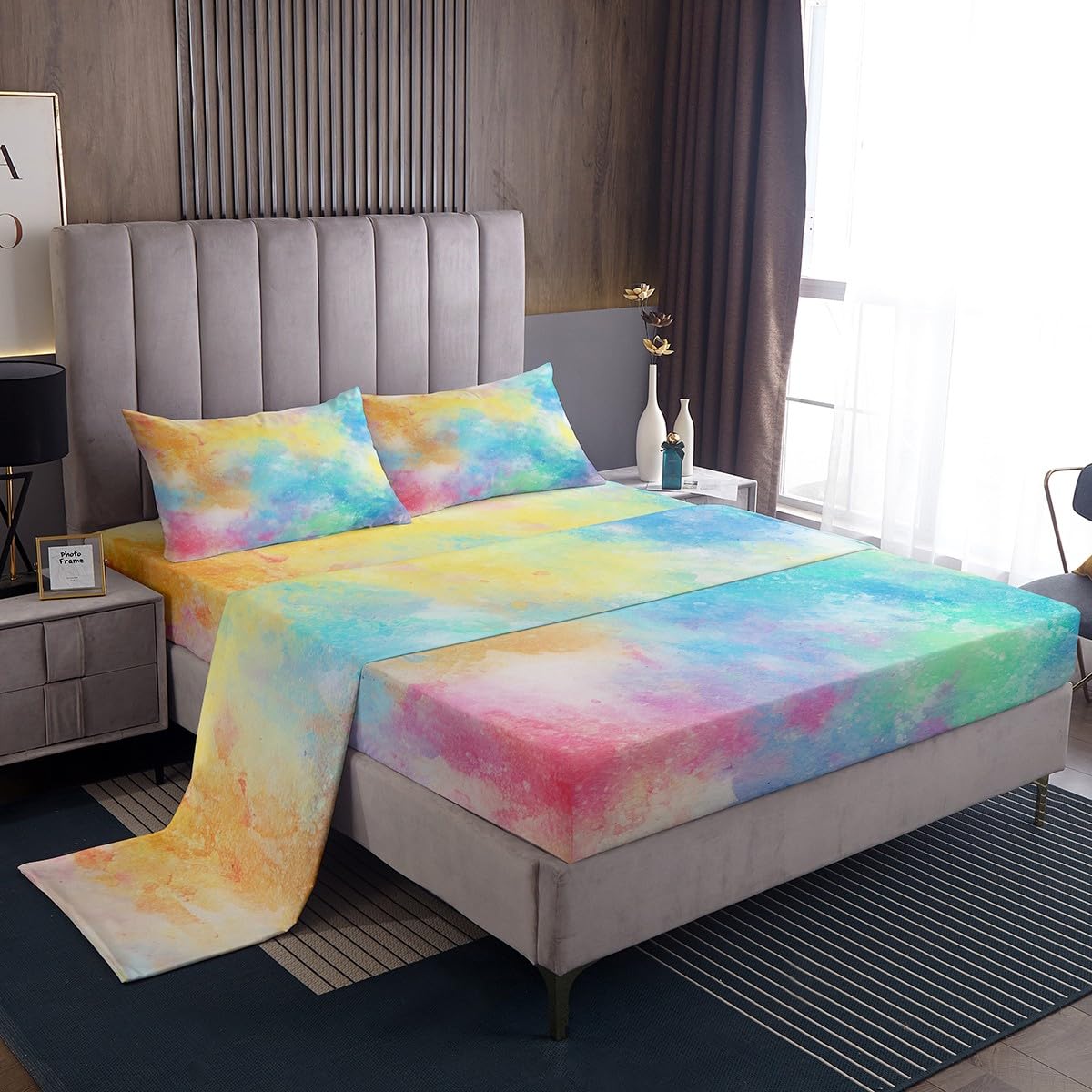 Boho Tie Dye Sheet Set Full Size - Psychedelic Watercolor Bedding 4pc Set with Deep Pocket Fitted Sheet, Flat Sheet & 2 Pillowcases - Vibrant Kids Room Decor for Girls Bedroom | Perfect for Boho Chic, Teen Room Makeover & Unique Gift Ideas