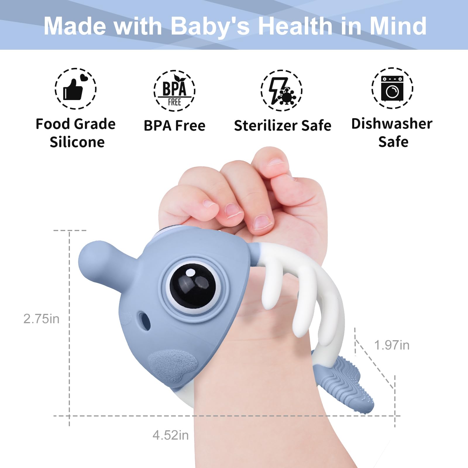 Mombella Soft Silicone Baby Teething Toys for 3-12 Months - BPA Free Clownfish Teether with Pacifier Clip | Soothing Infant Chew Toy for 6-9 Month Old Babies (Blue) | Perfect for Daycare, Travel & On-the-Go Teething Relief