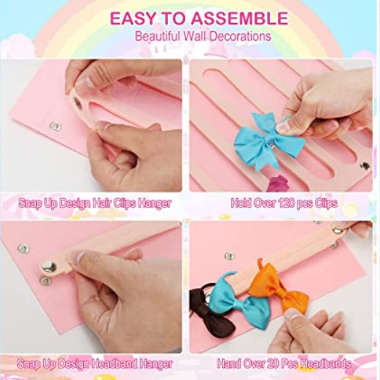 Pink Felt Hair Clips Holder - 2 Tier Large Capacity Hair Bows Organizer for Girls, Door Mounted Storage with Deformation Prevention | Perfect for Bedroom, Bathroom & Closet Organization