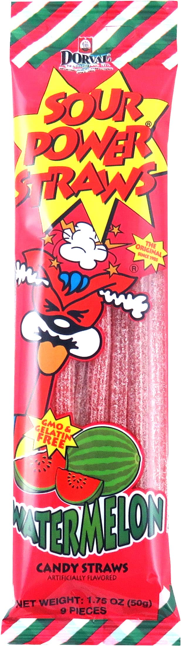 Sour Power Candy Straws - Watermelon Flavor - 1.75 oz (Pack of 24) | Fun Party Favors, Halloween Treats & Office Snacks