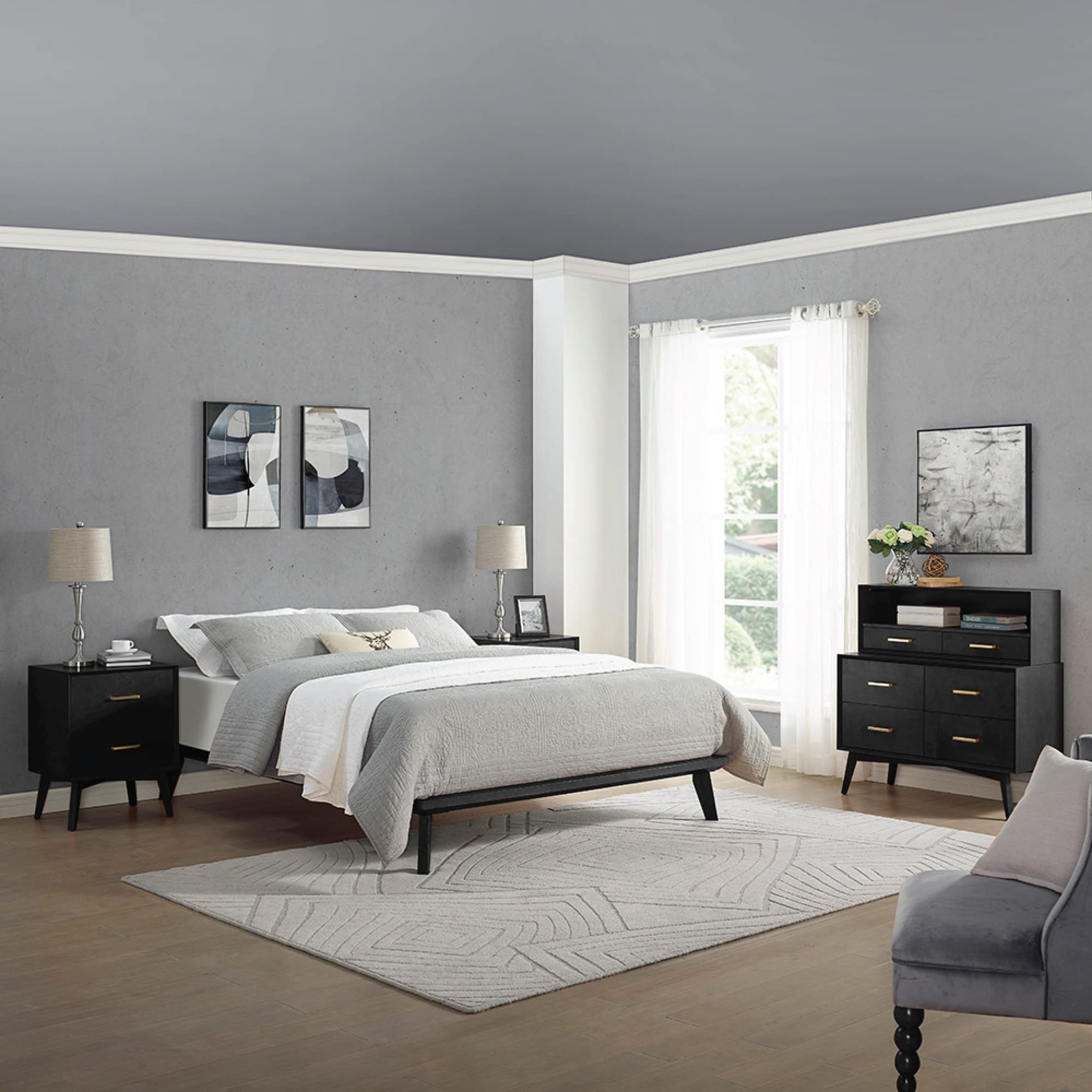 Queen Size Metro Wood Platform Bed Frame - Black Solid Wood Bed with Sturdy Support & Modern Design | Perfect for Master Bedroom, Guest Room & Small Spaces