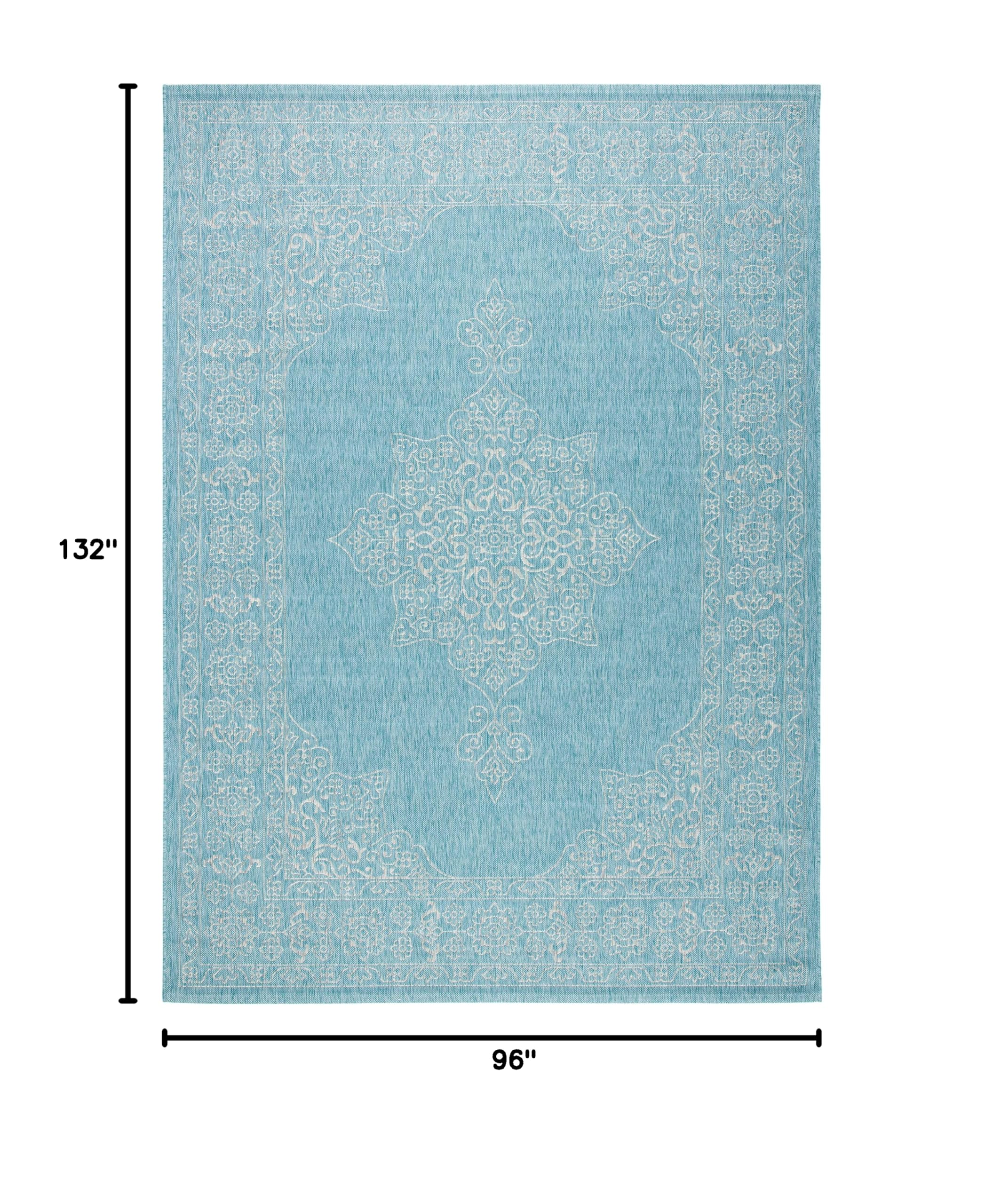 SAFAVIEH Courtyard Collection 8' x 11' Aqua Grey Indoor Outdoor Waterproof Rug - Easy Clean, Stain Resistant Area Rug for Patio, Backyard, Mudroom, Deck & Poolside (CY8232)