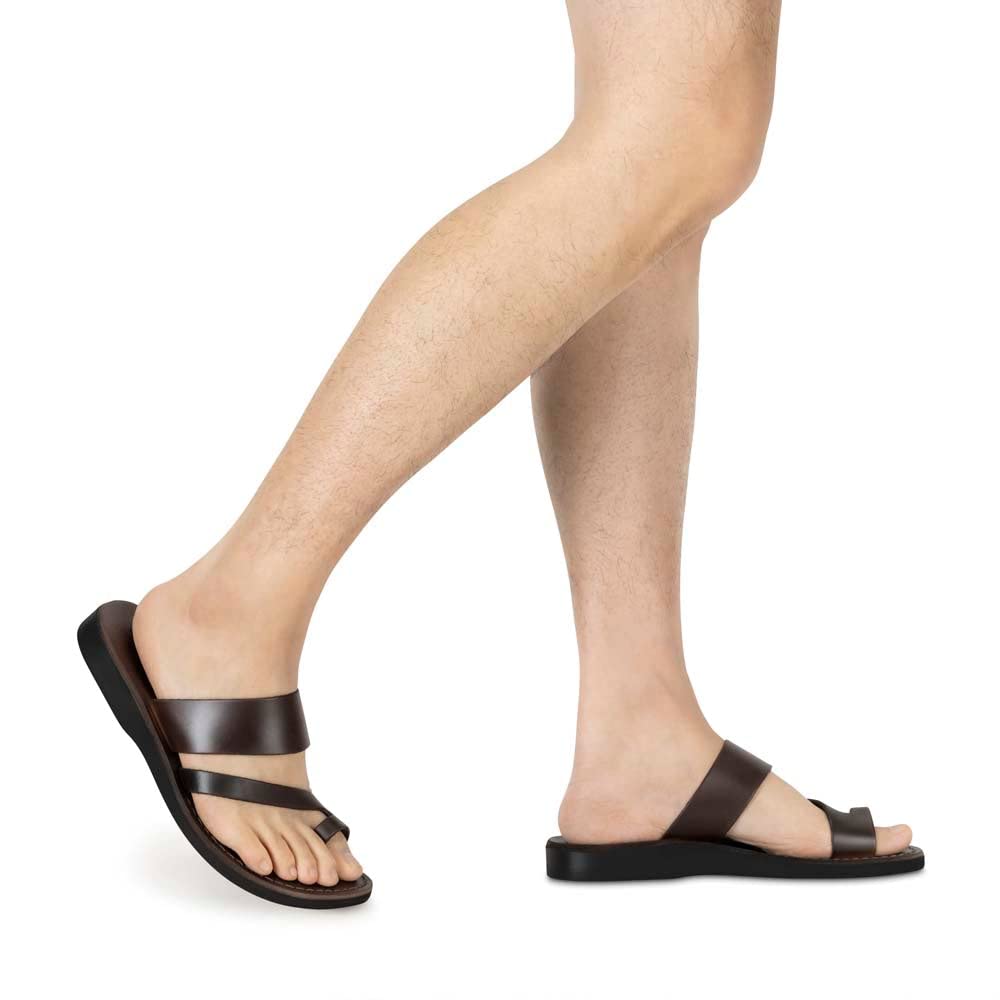 Zohar Men's Leather Toe Ring Sandals - Comfortable Bohemian Style Flip Flops for Beach, Pool, and Summer Outdoor Wear