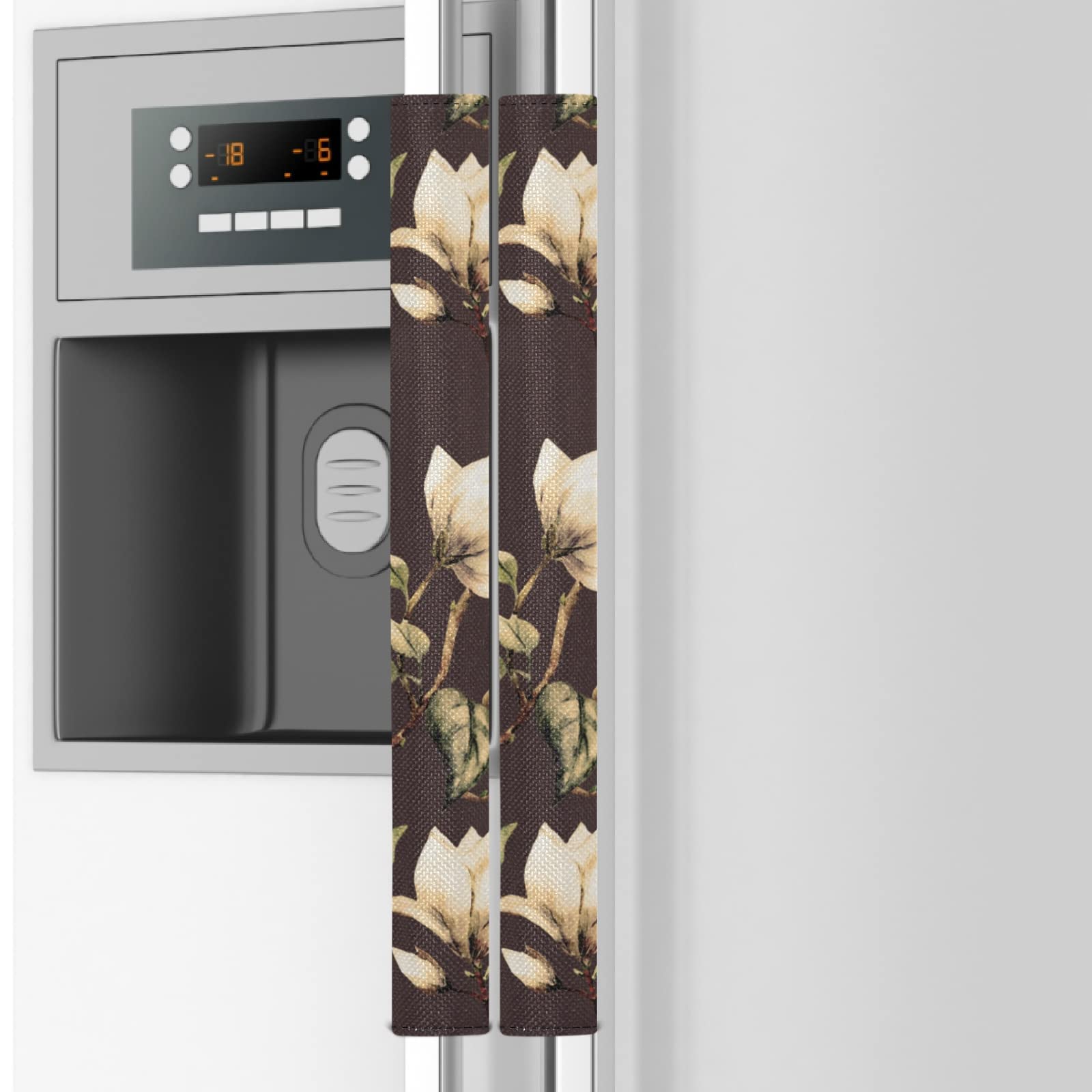 Emelivor Waterproof Refrigerator Handle Covers Set of 2 - Washable Kitchen Appliance Protectors for Ovens & Dishwashers, Stain-Resistant Magnolia Flower Design - Perfect for Keeping Handles Clean & Smudge-Free in Modern Kitchens