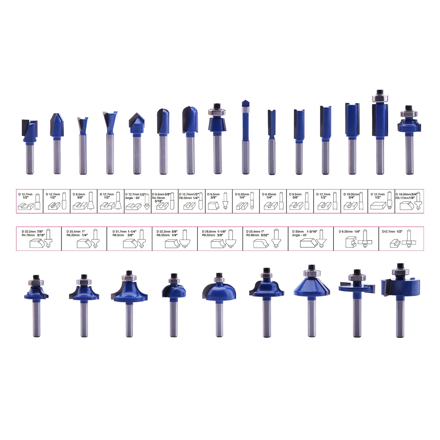 LU&MN 24PCS Carbide Router Bit Set 1/4