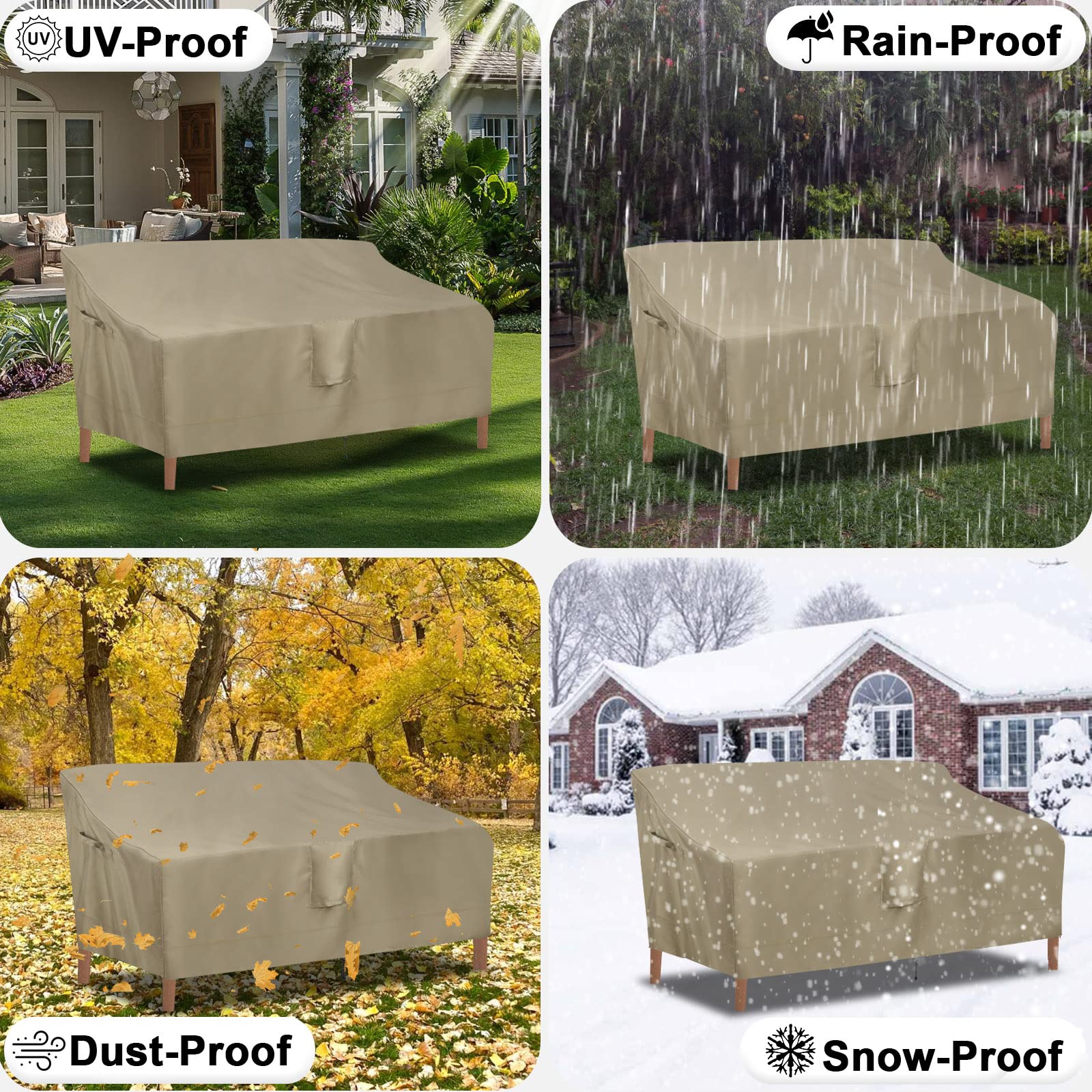 Outdoor Waterproof 3-Seater Patio Couch Cover - UV Resistant Heavy Duty Sofa Furniture Protector for Outdoor Use, 88x32.5x33 Inches, Camel - Perfect for Backyard, Deck, Garden & Poolside Furniture Protection