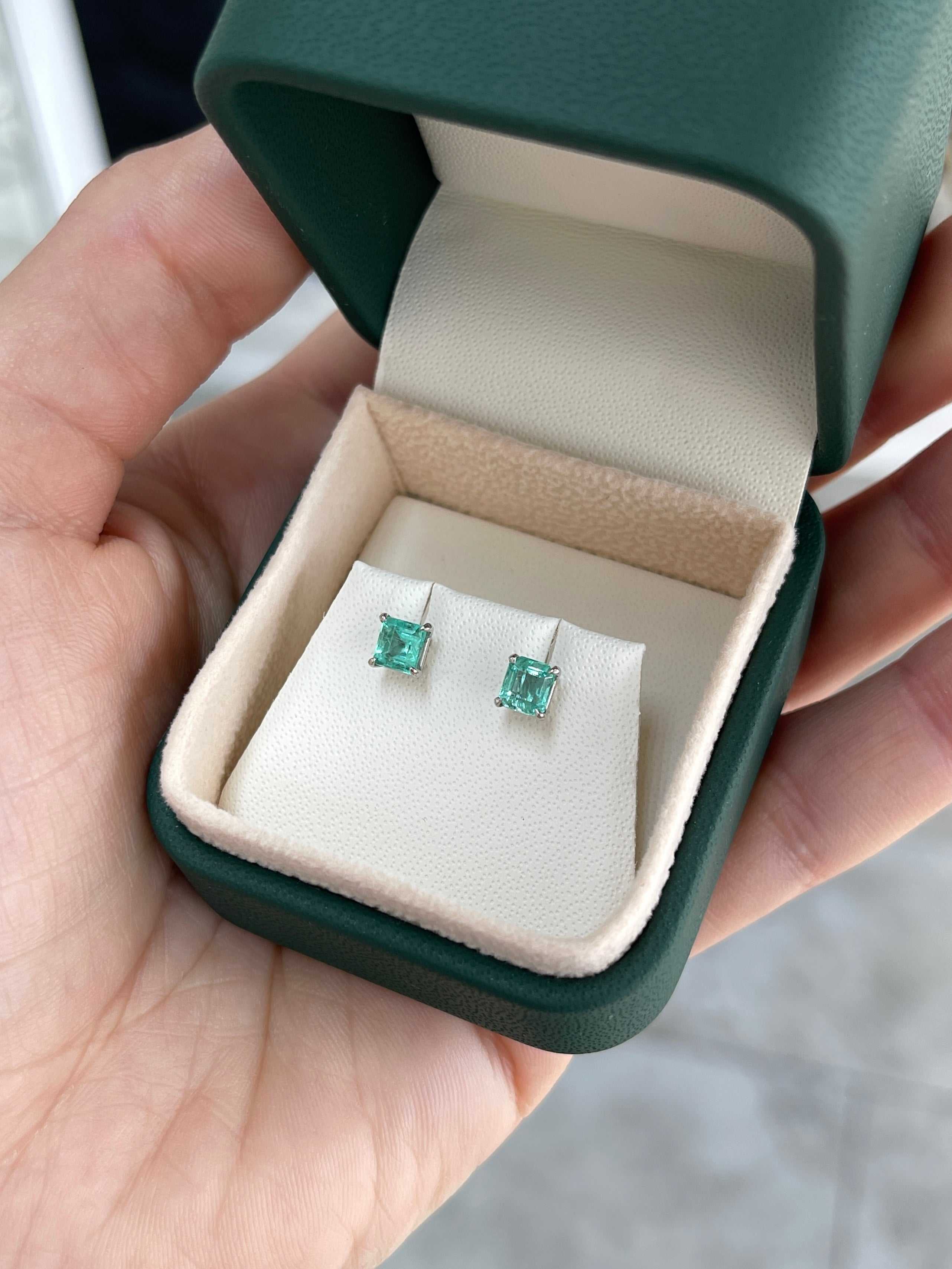 1.0tcw Petite Asscher Cut Medium Bright Real Emerald Stud Earrings in 14K Gold - Perfect for Everyday Wear & Special Occasions