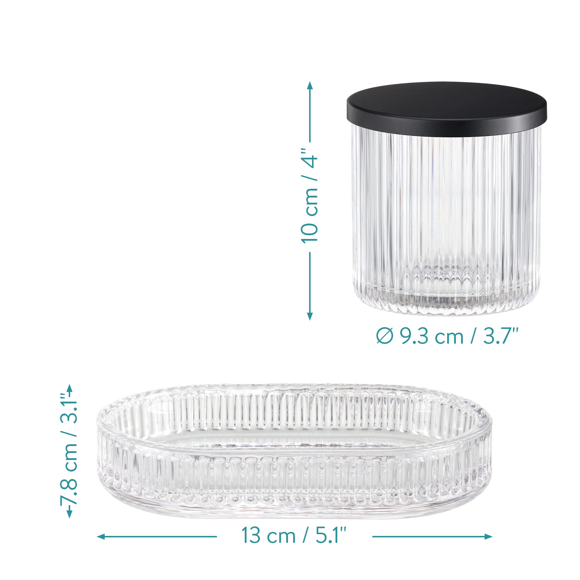 Navaris 4-Piece Glass Bathroom Set - Soap Dispenser, Toothbrush Holder, Soap Dish & Cotton Pad Organizer - for Modern Bathrooms