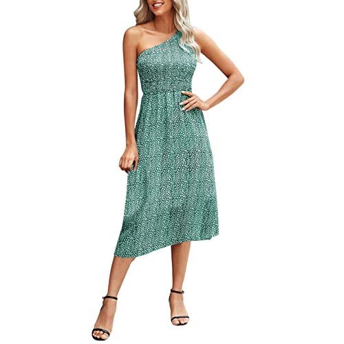 Sexy One Shoulder Bodycon Dress for Women - Summer Sleeveless Cocktail Party Dress, Long Midi Casual Dress in Green (XXL) | Perfect for Club Nights, Date Nights & Special Occasions
