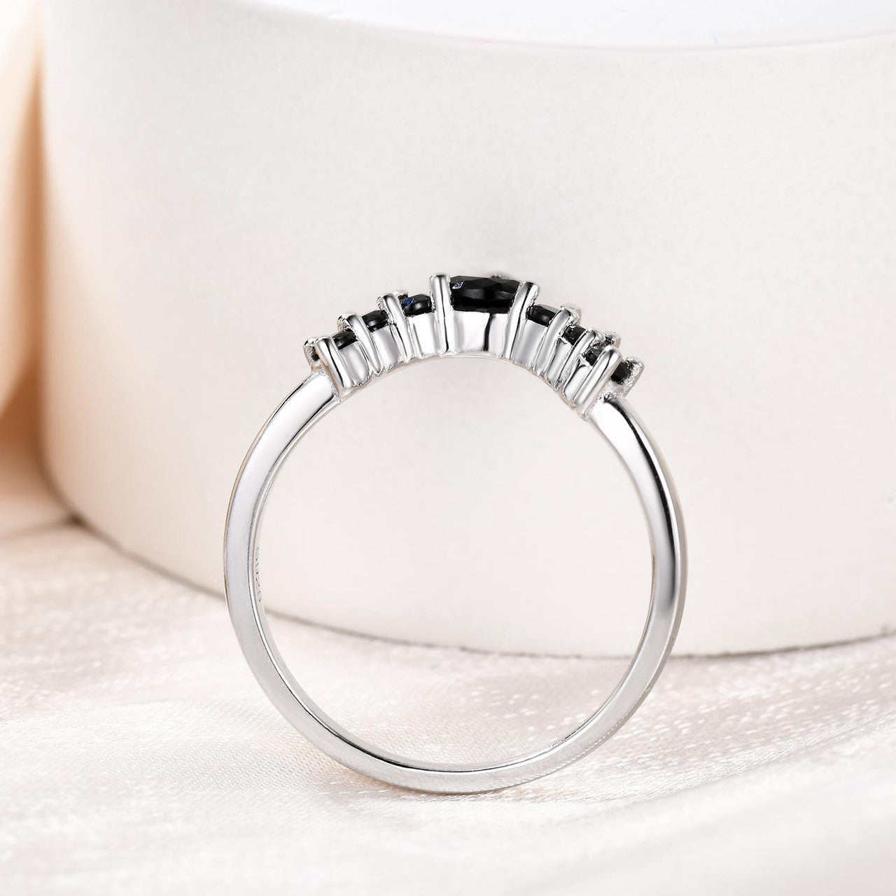 Women's Stackable Pear Black Onyx Spinel Curved Wedding Band Ring - Elegant Jewelry for Brides, Anniversaries & Special Occasions